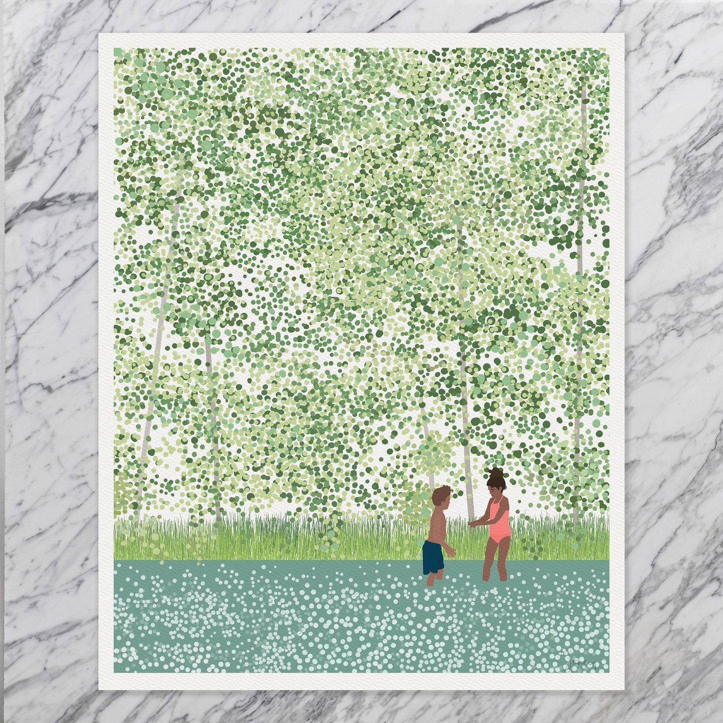 Children Playing in the River Art Print - Unframed or Framed - 210626