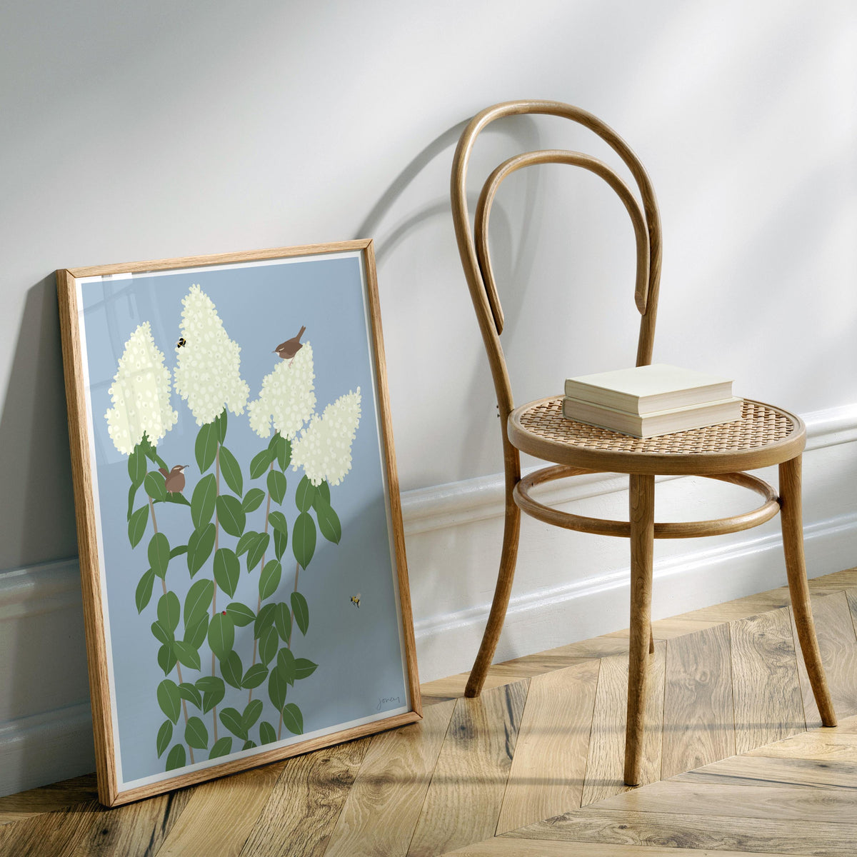 Wren with Limelight Hydrangea, signed art print - 260913