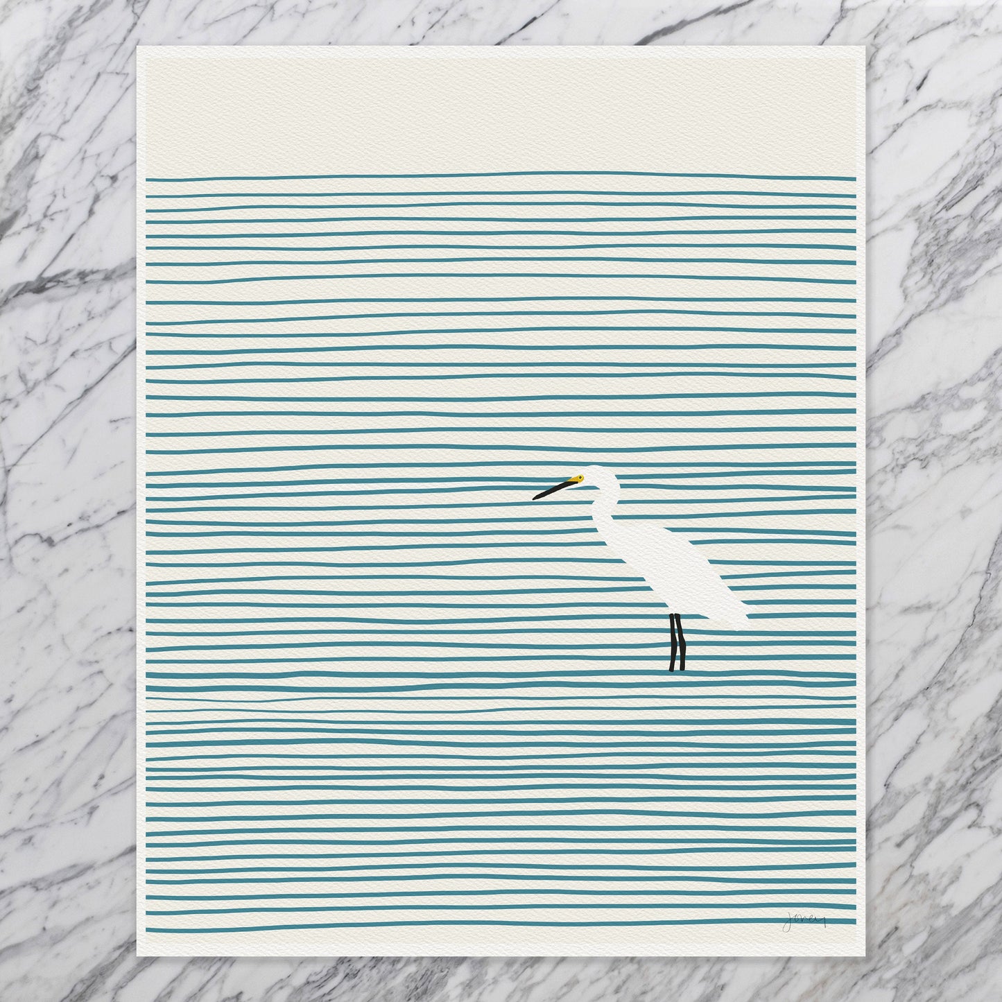 Snowy Egret Striped Water Art Print - Unframed or Framed - 131117