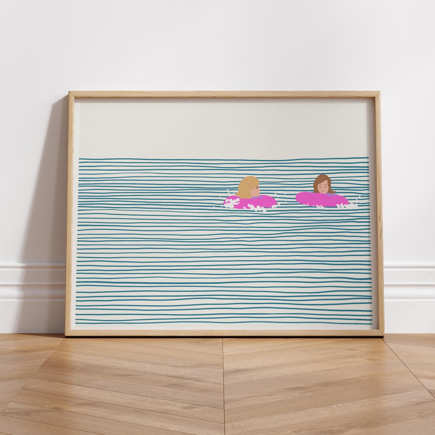 Girls in Pink Floaties Landscape Art Print - Unframed or Framed - 130809L
