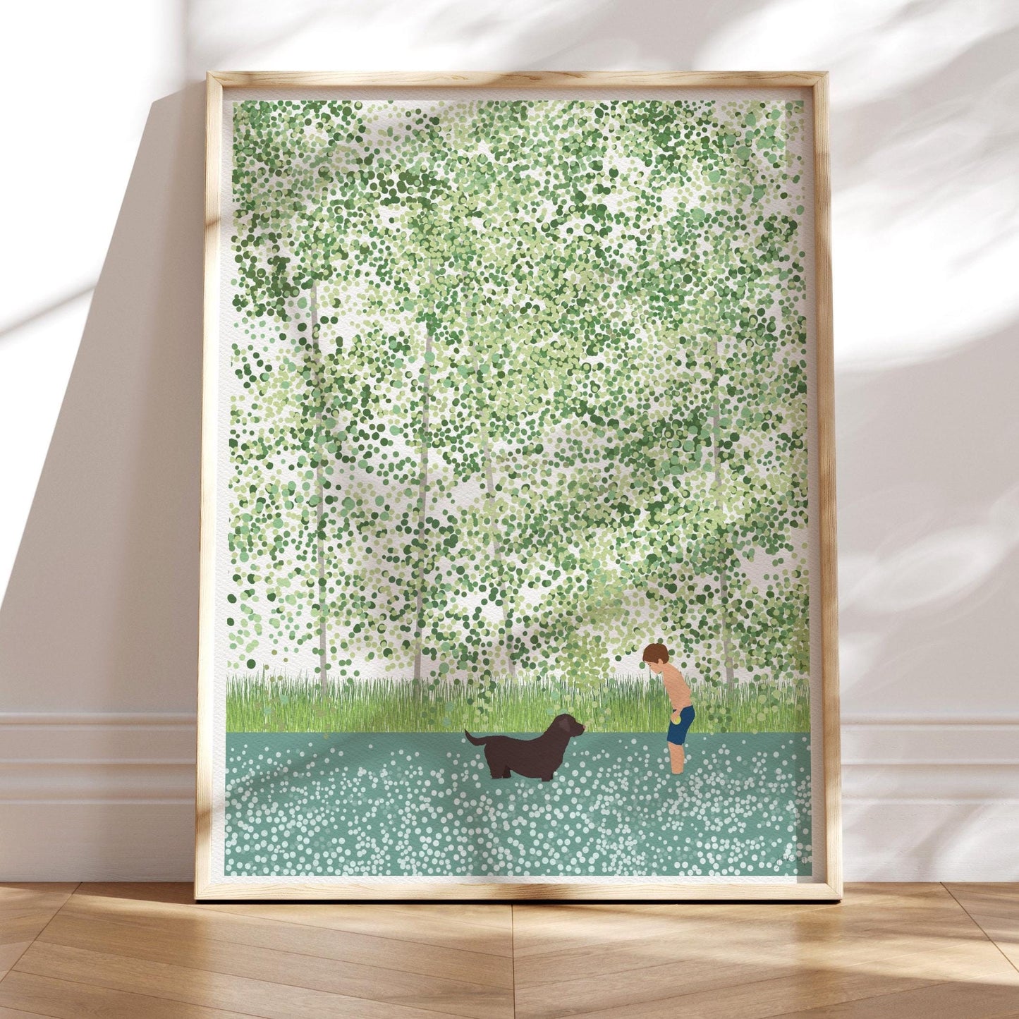 River with Boy and Dog Art Print - Unframed or Framed - 210626