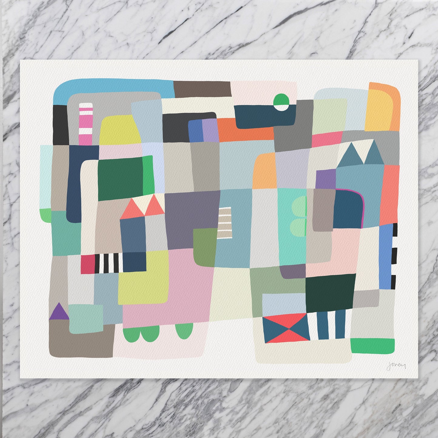 Abstract with Colorful Shapes Art Print - Unframed or Framed - 210430