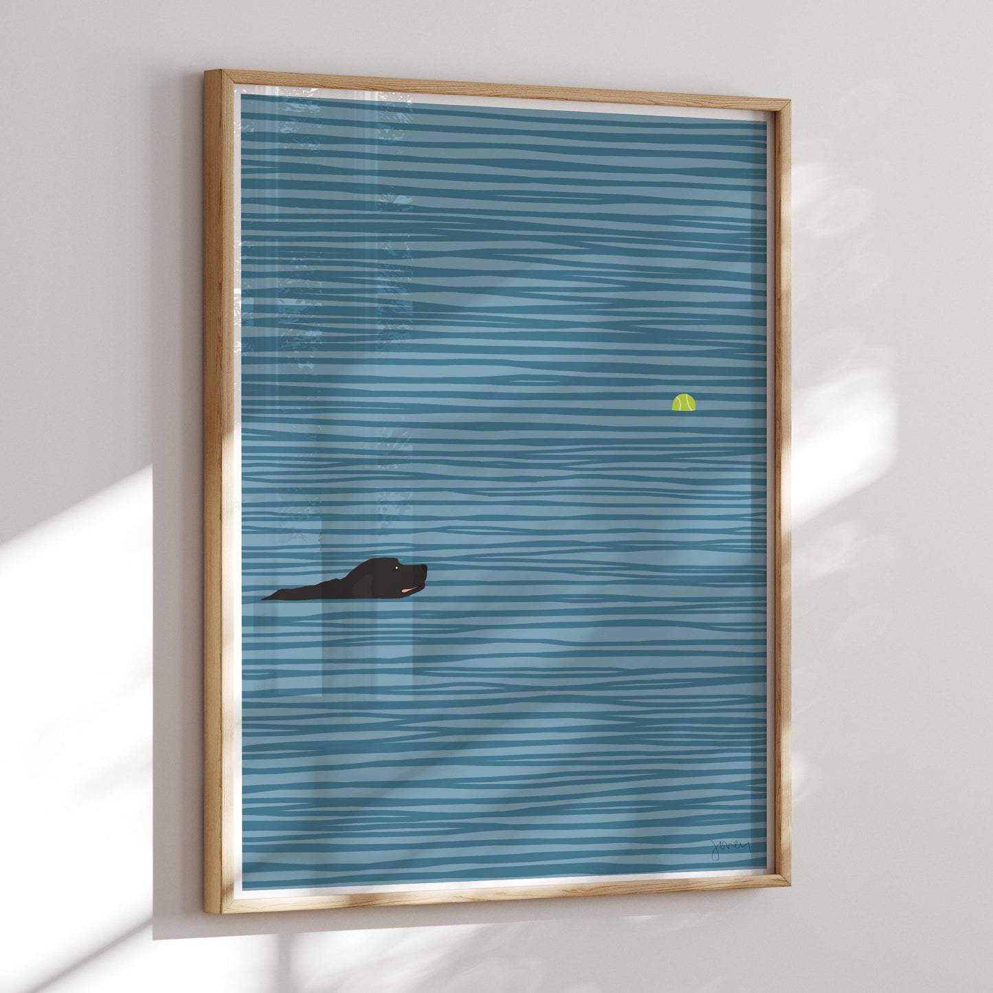 Black Labrador Swimming Art Print - Unframed or Framed - 140306