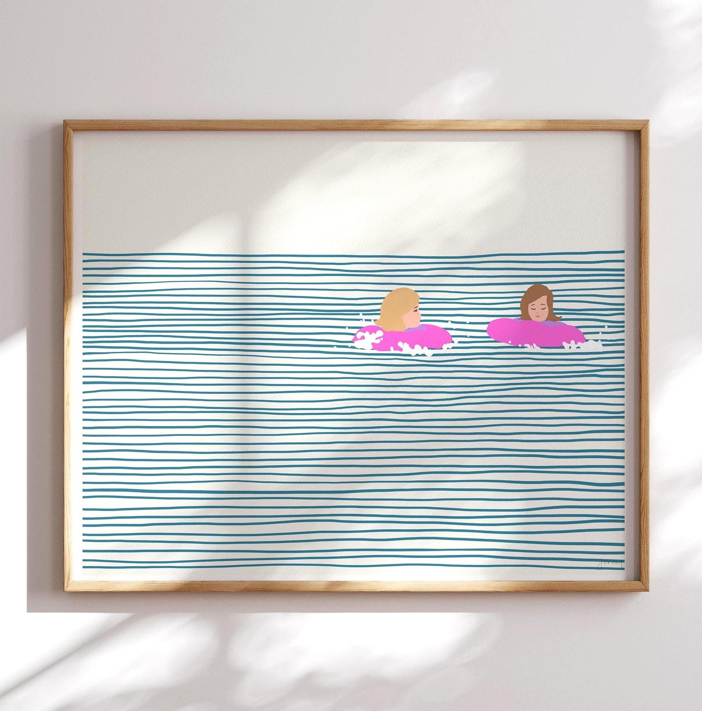 Girls in Pink Floaties Landscape Art Print - Unframed or Framed - 130809L