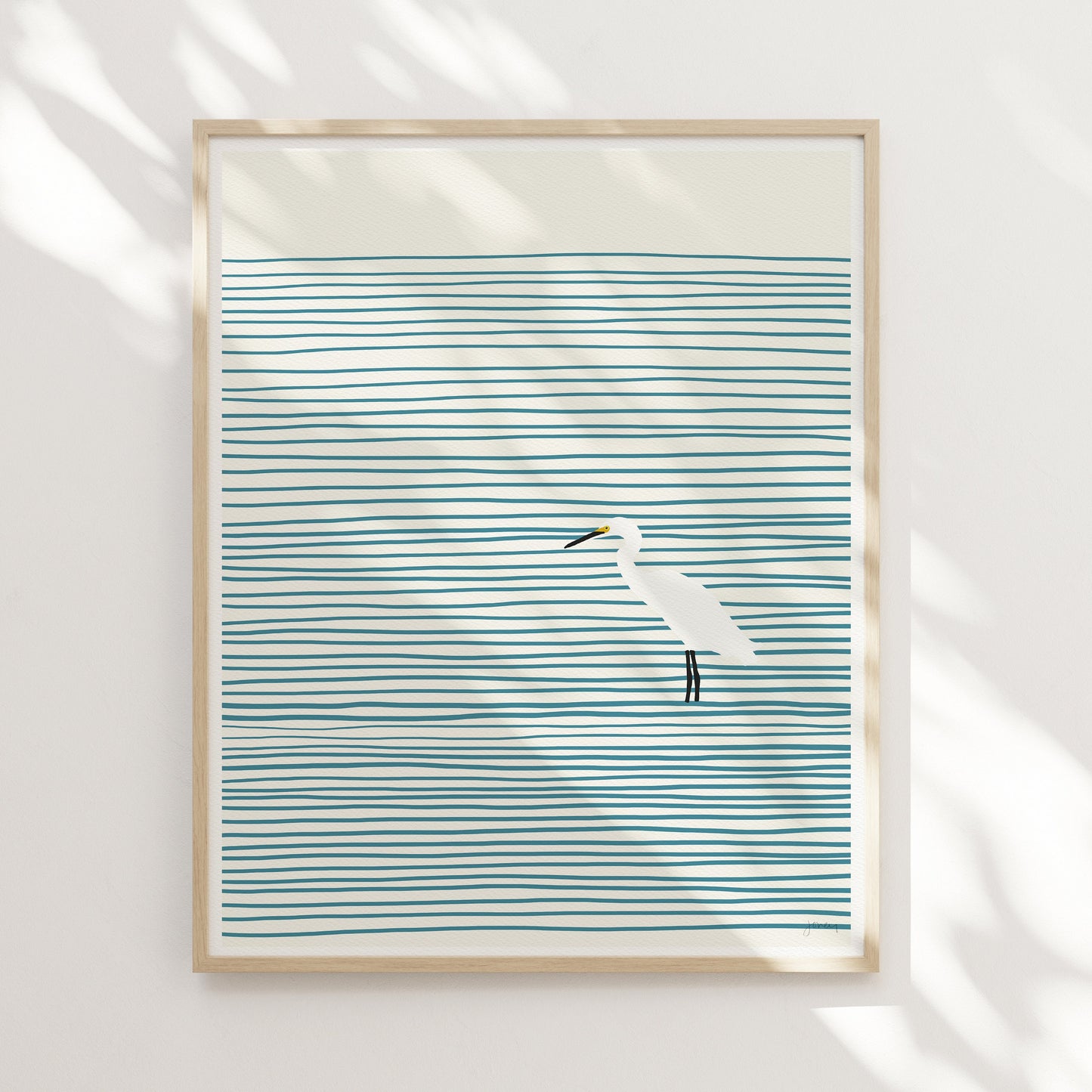 Snowy Egret Striped Water Art Print - Unframed or Framed - 131117