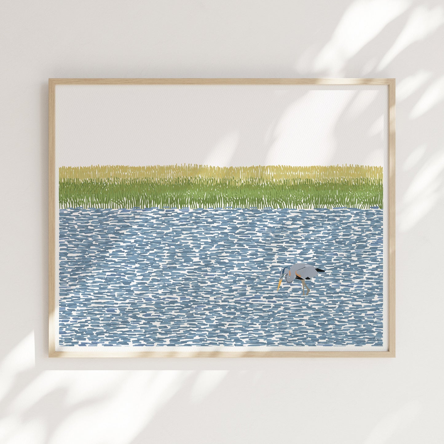 Wetlands with Great Blue Heron Art Print - Unframed or Framed - 210807