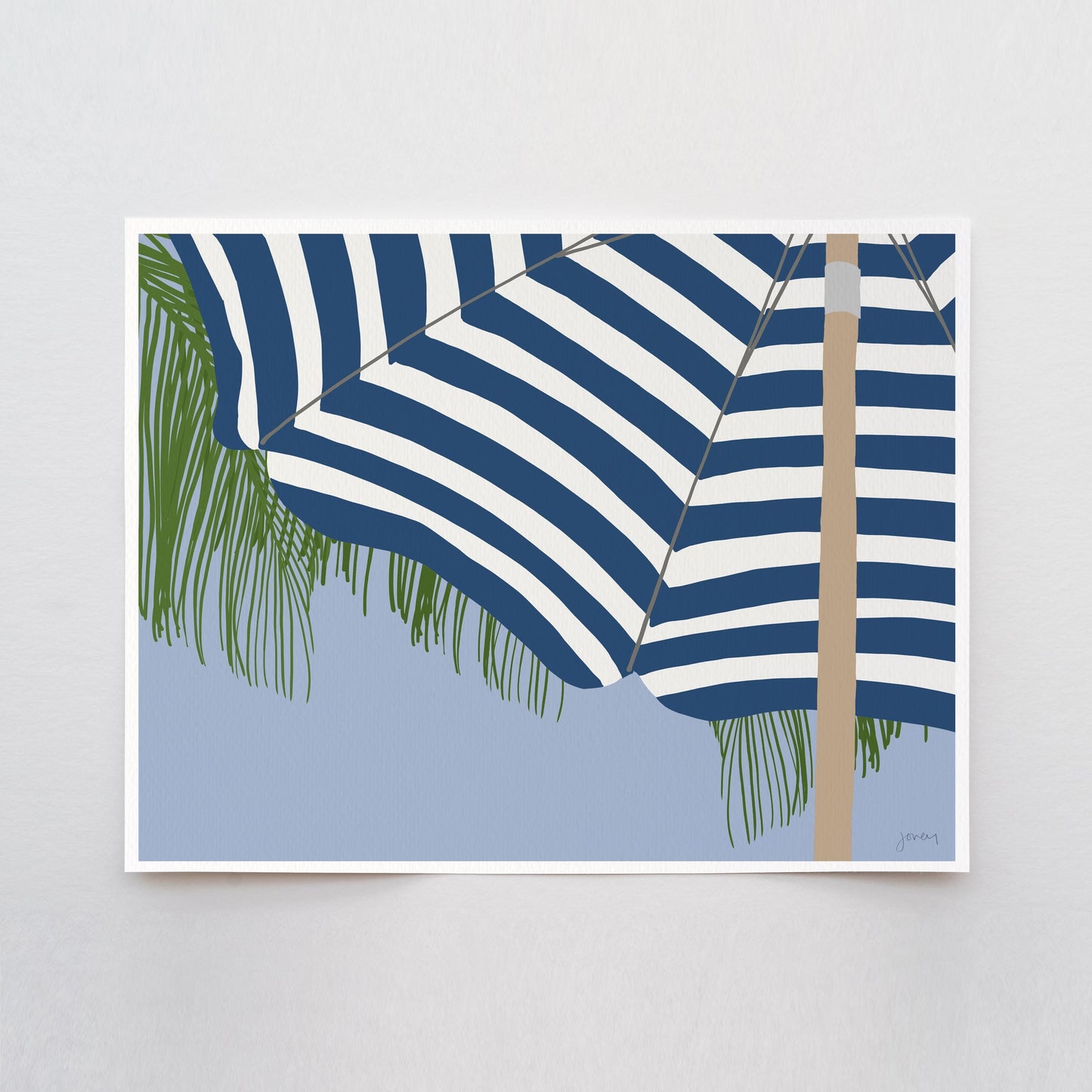 Palm Frond and Umbrella Art Print - Unframed or Framed - 250128