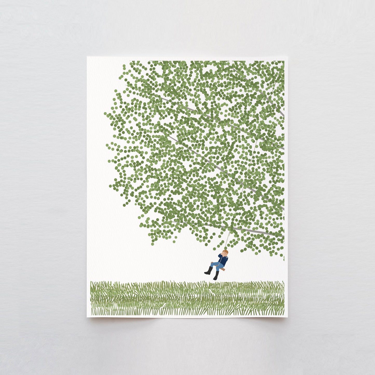 Birch Tree with Boy Swinging Art Print - Unframed or Framed - 230416