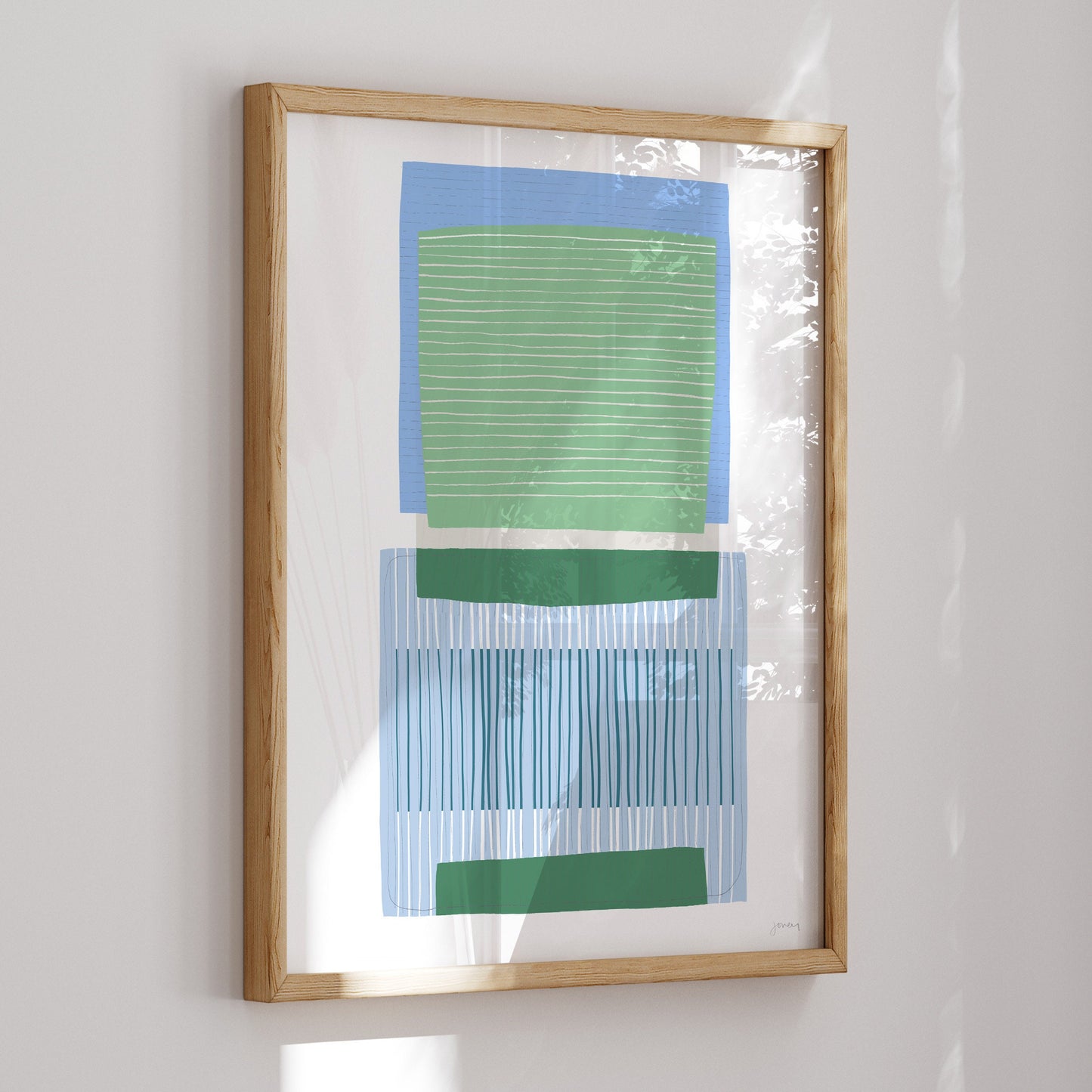 Blue and Green Squares Abstract Art Print - Unframed or Framed - 190406