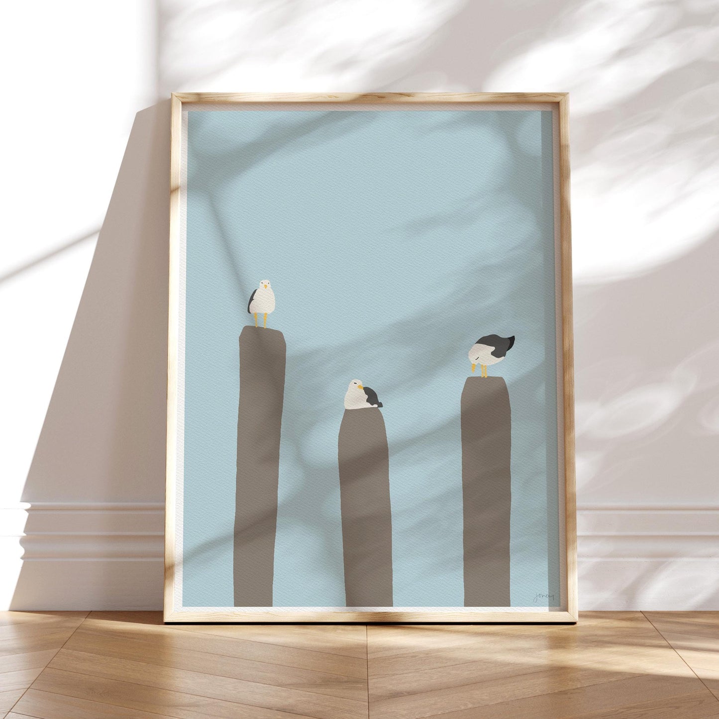 Seagulls Perched on Piers Art Print - Unframed or Framed - 130731