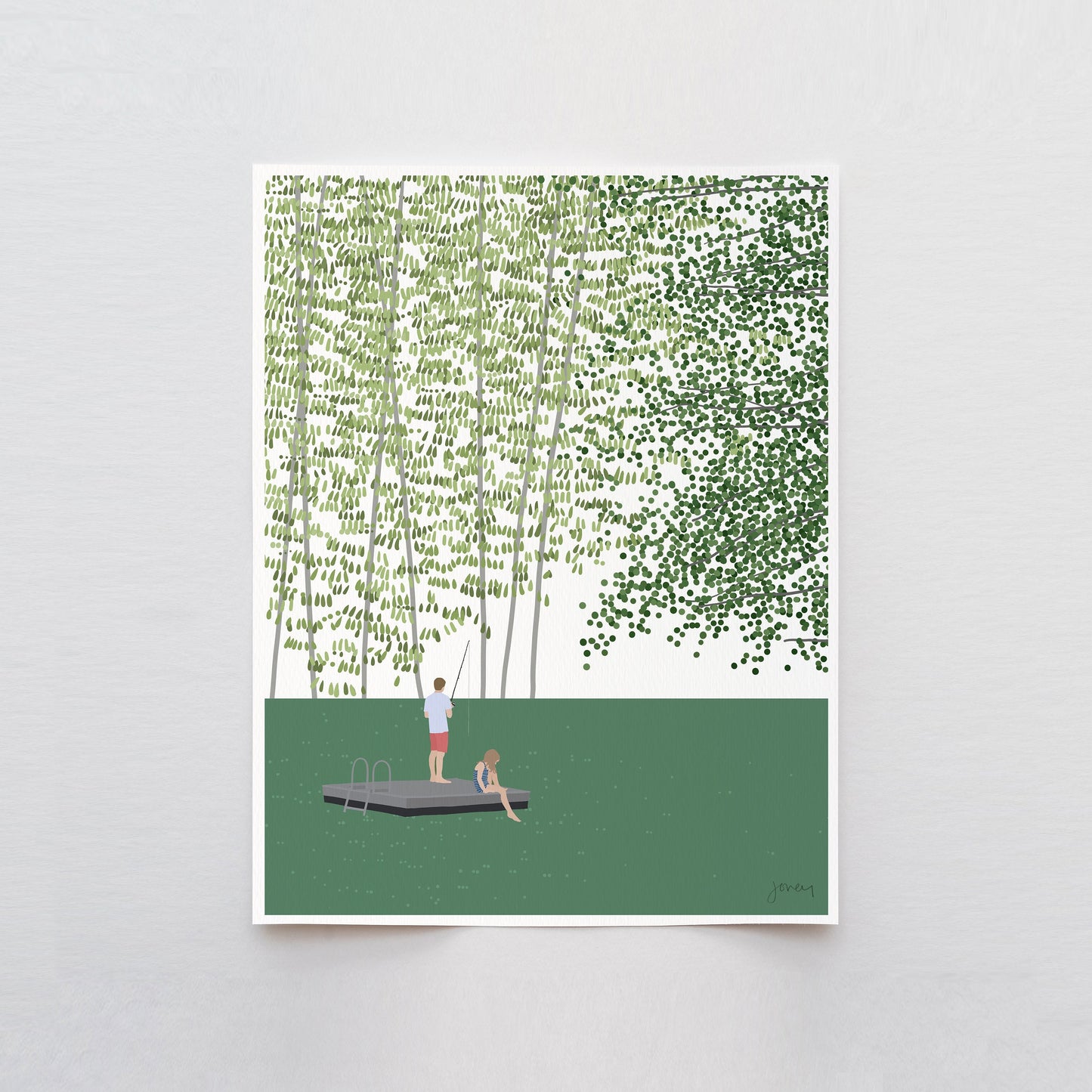 Kids Lake Fishing Art Print - Unframed or Framed - 220911