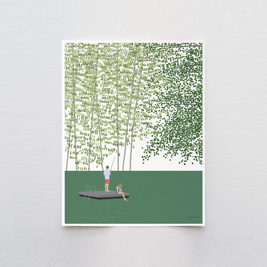 Kids Lake Fishing Art Print - Unframed or Framed - 220911