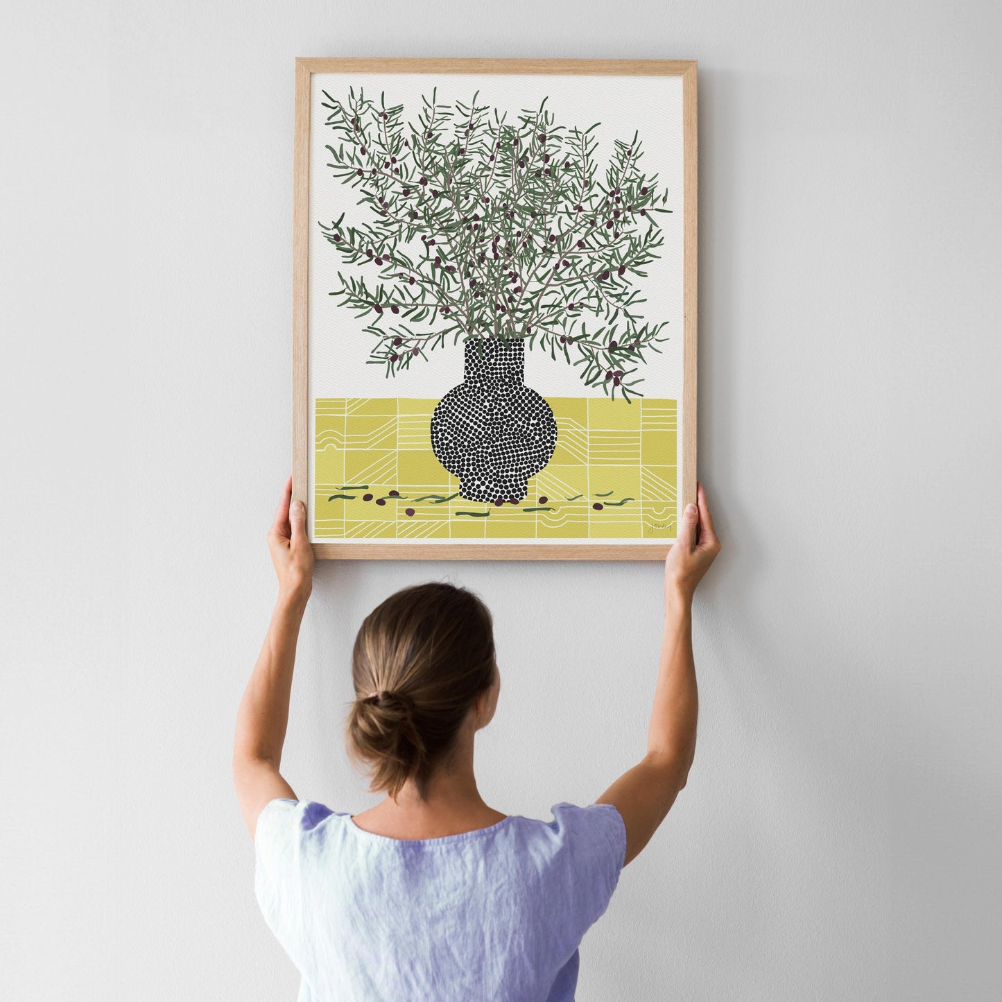 Olive Branches in Dotted Vase - Signed - 240512