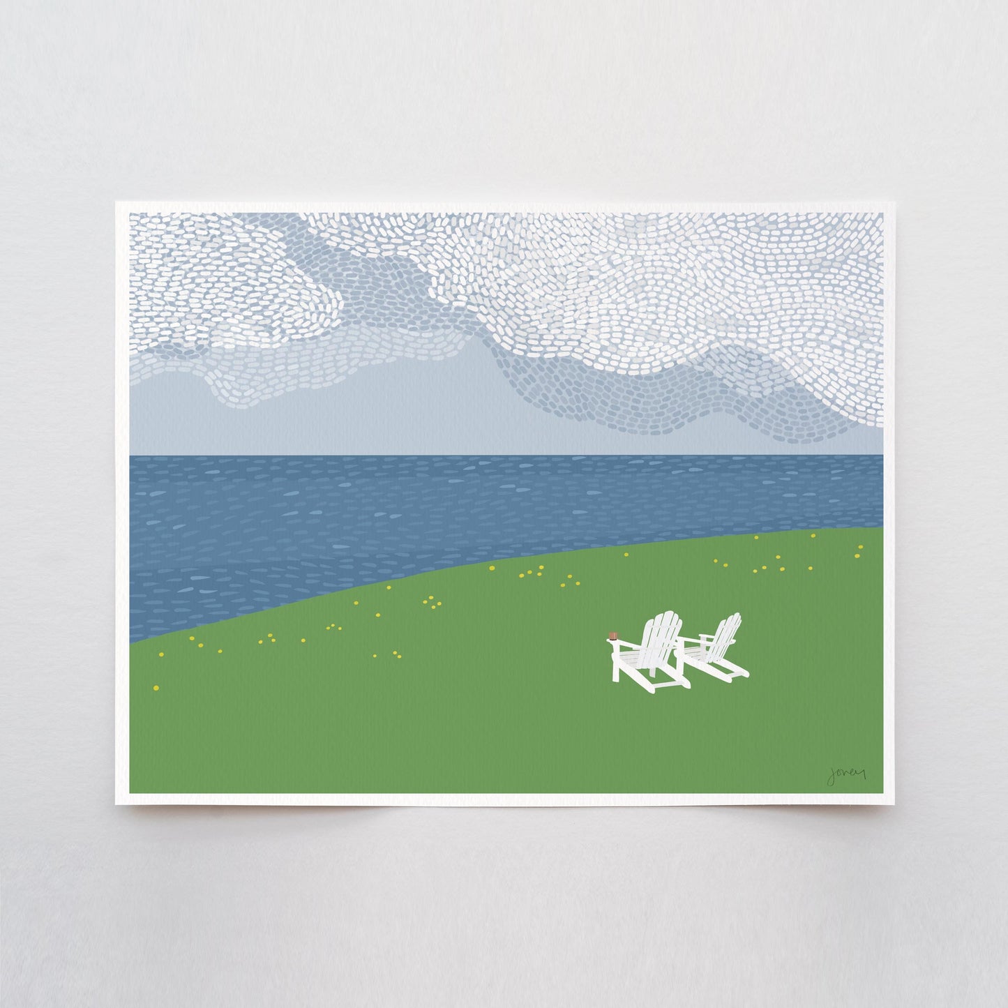 Water View and Adirondack Chairs Art Print - Signed by Jorey Hurley - 260628