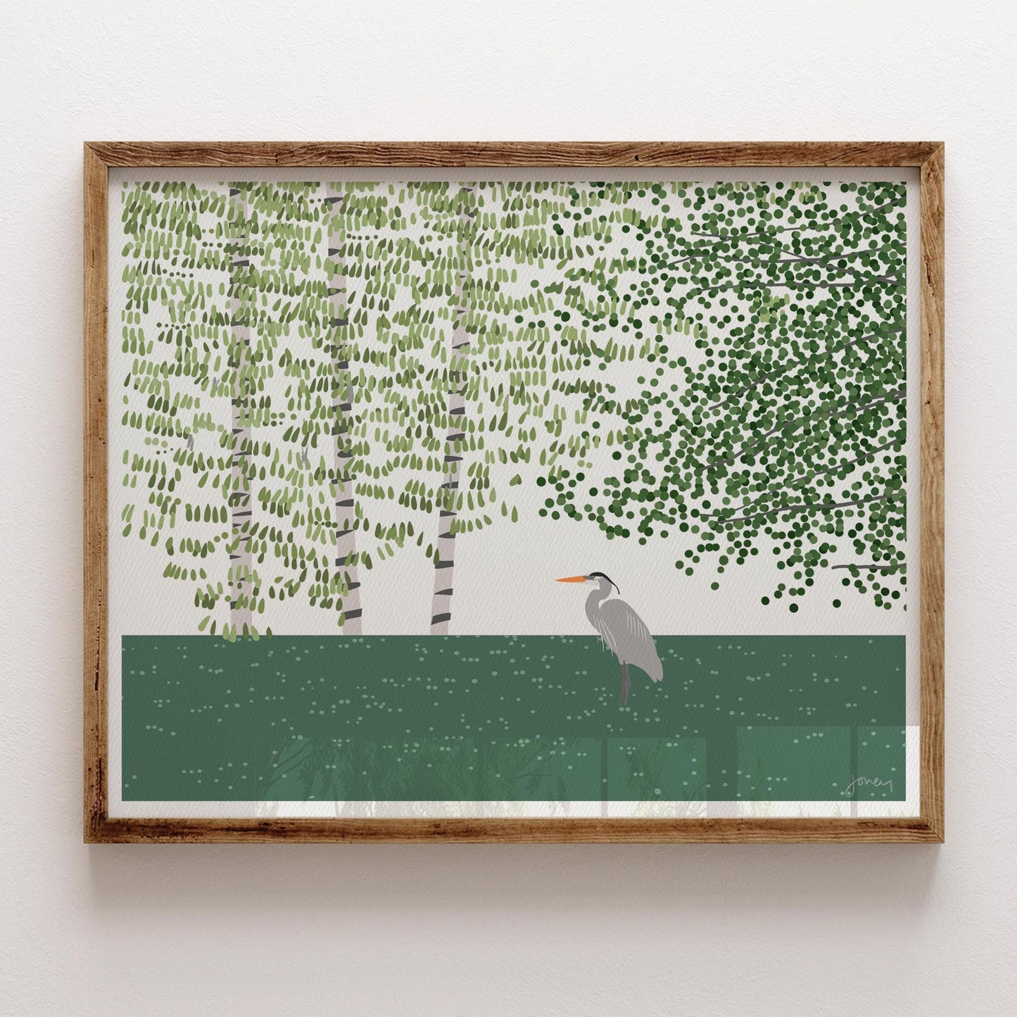 Lake with Great Blue Heron Art Print - Unframed or Framed - 250408