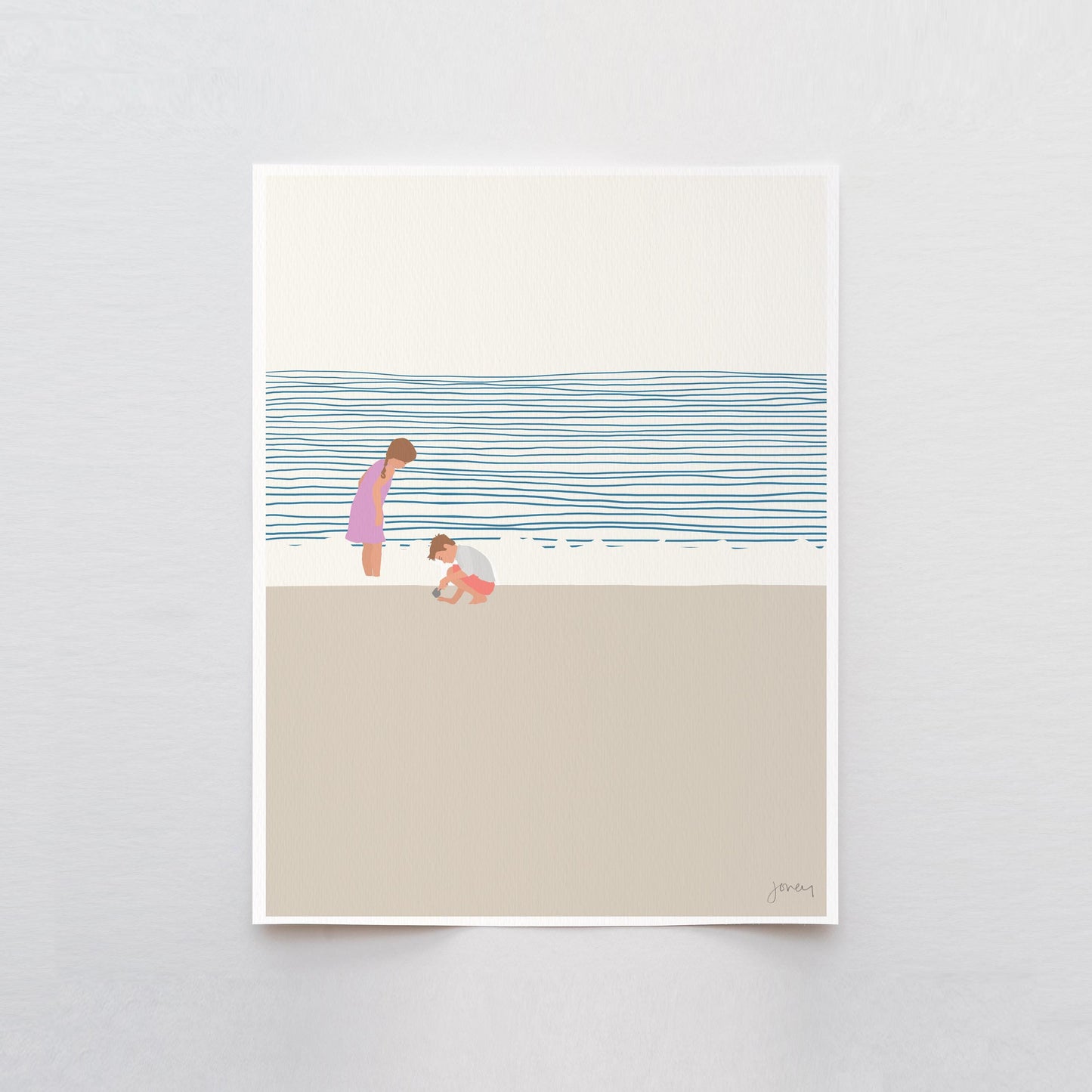 Sister and Little Brother on the Beach Art Print - Unframed or Framed - 140619