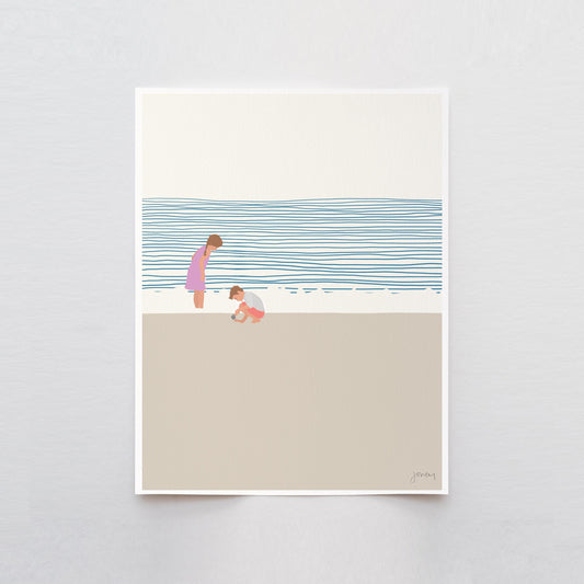 Sister and Little Brother on the Beach Art Print - Unframed or Framed - 140619