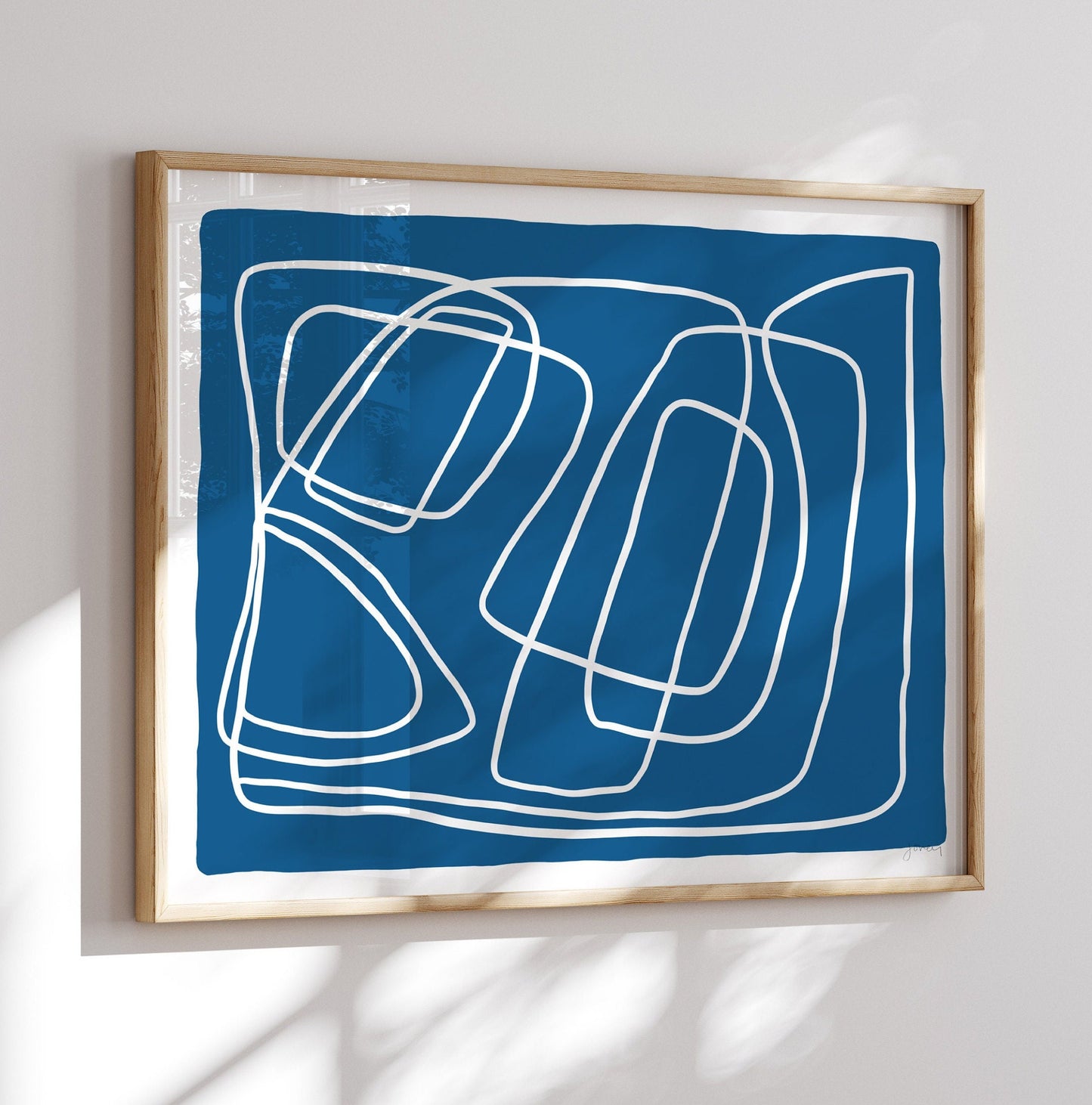 Abstract White Lines on Blue Art Print - Unframed or Framed - 180930