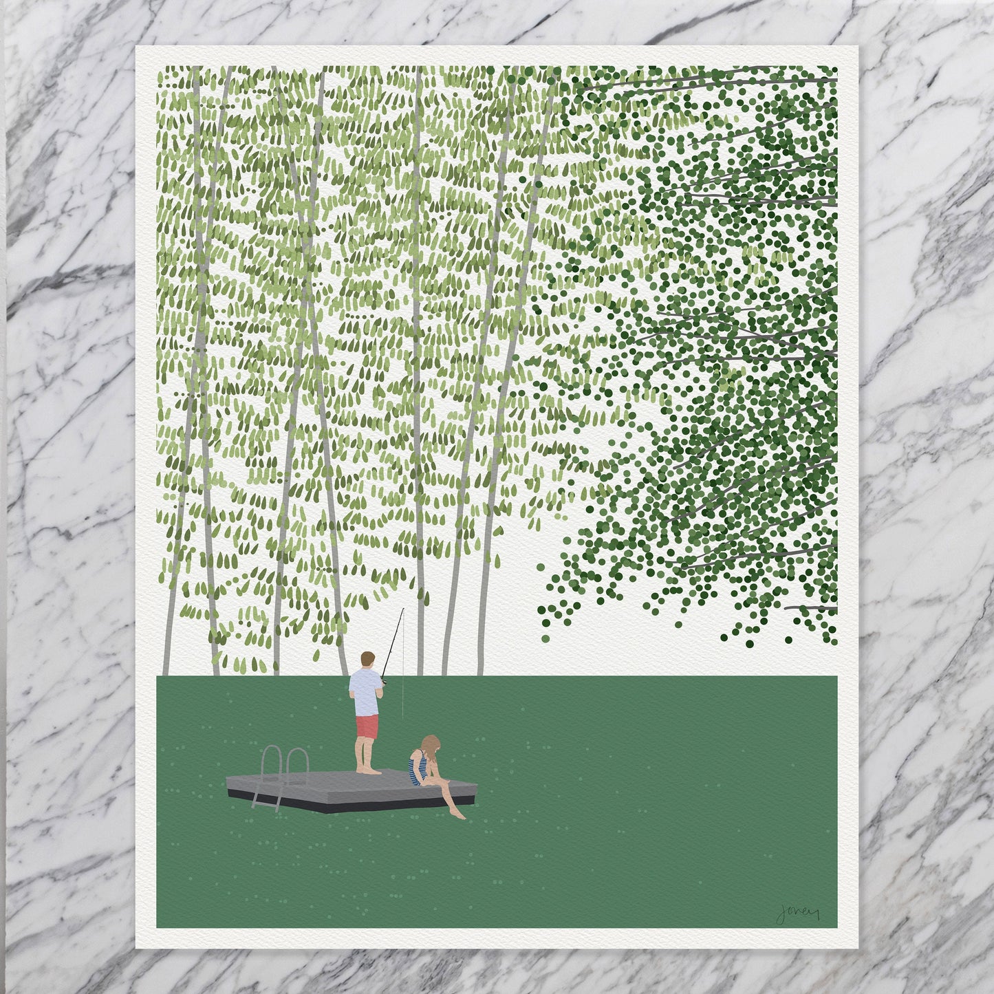 Kids Lake Fishing Art Print - Unframed or Framed - 220911