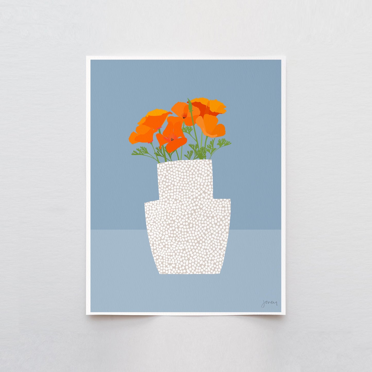 Dotted Vase with California Poppy Art Print- Unframed or Framed - 201018