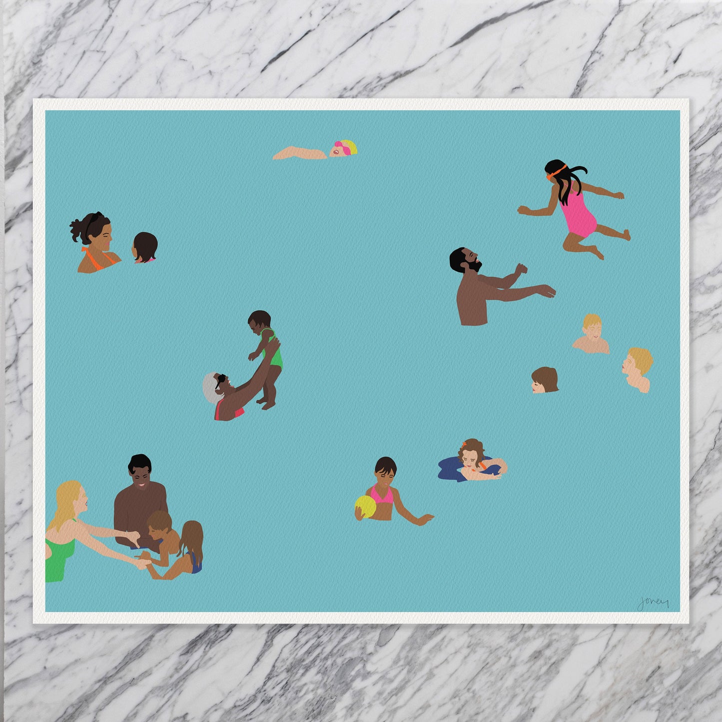 Family Swimming Art Print - Unframed or Framed - 160503