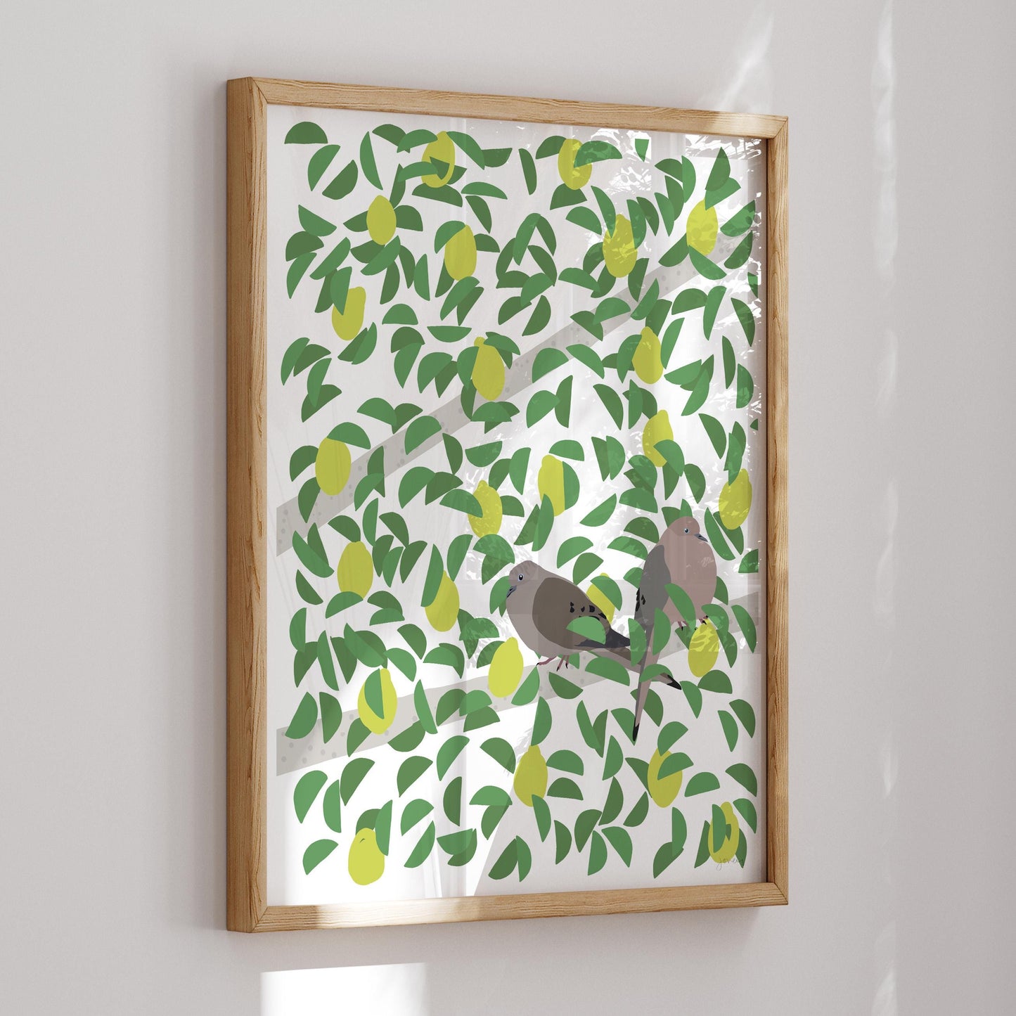 Lemon Tree with Mourning Doves Art Print - Unframed or Framed - 250203