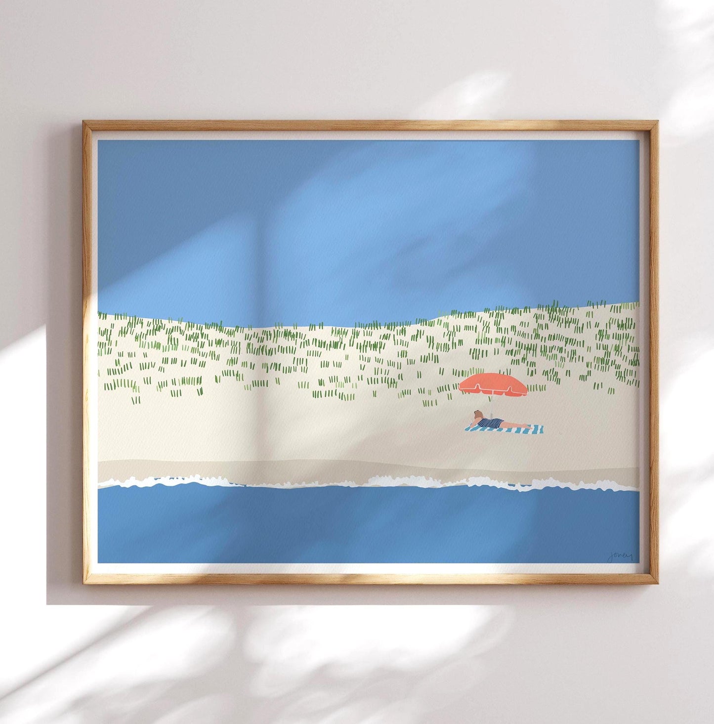 Reading Under Beach Umbrella Art Print - Unframed or Framed - 250211