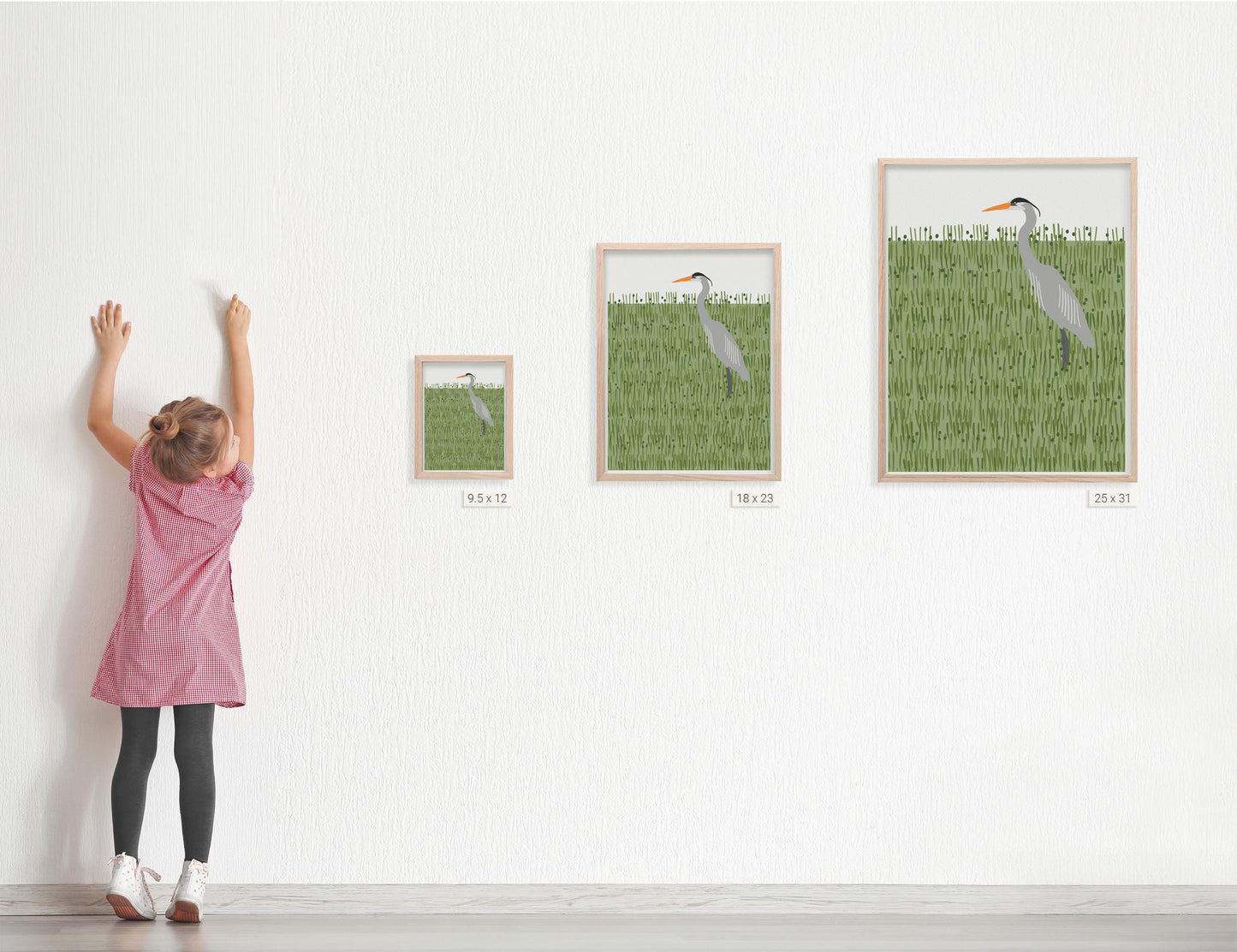 Great Blue Heron in Green Grass Art Print - Unframed or Framed - 250406