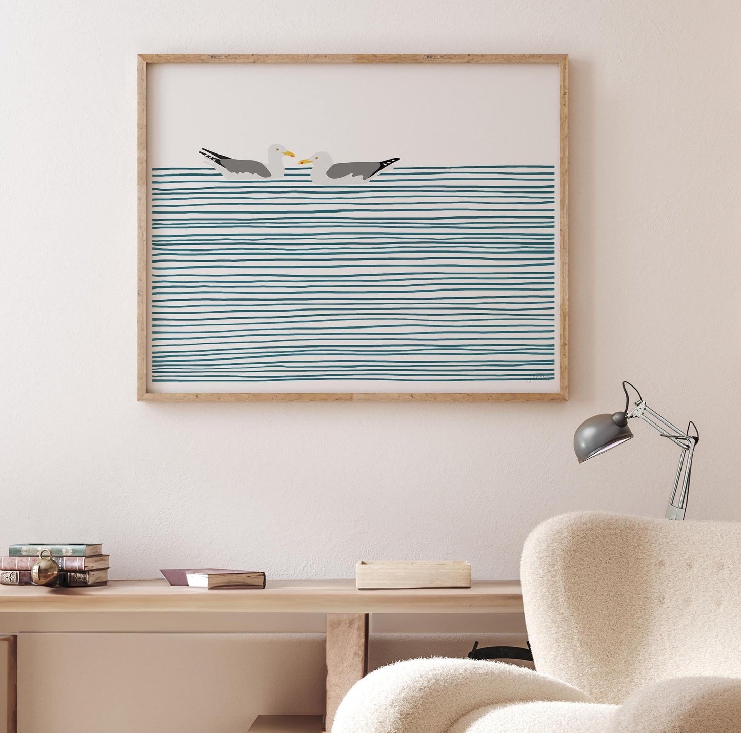 Seagulls Floating Art Print - Unframed or Framed - 250327