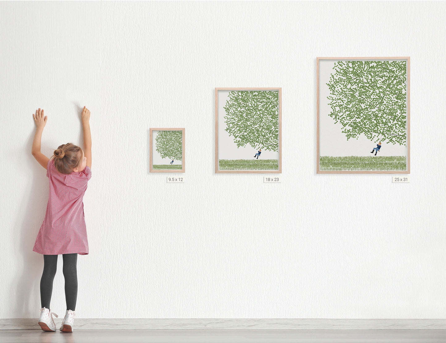 Birch Tree with Boy Swinging Art Print - Unframed or Framed - 230416