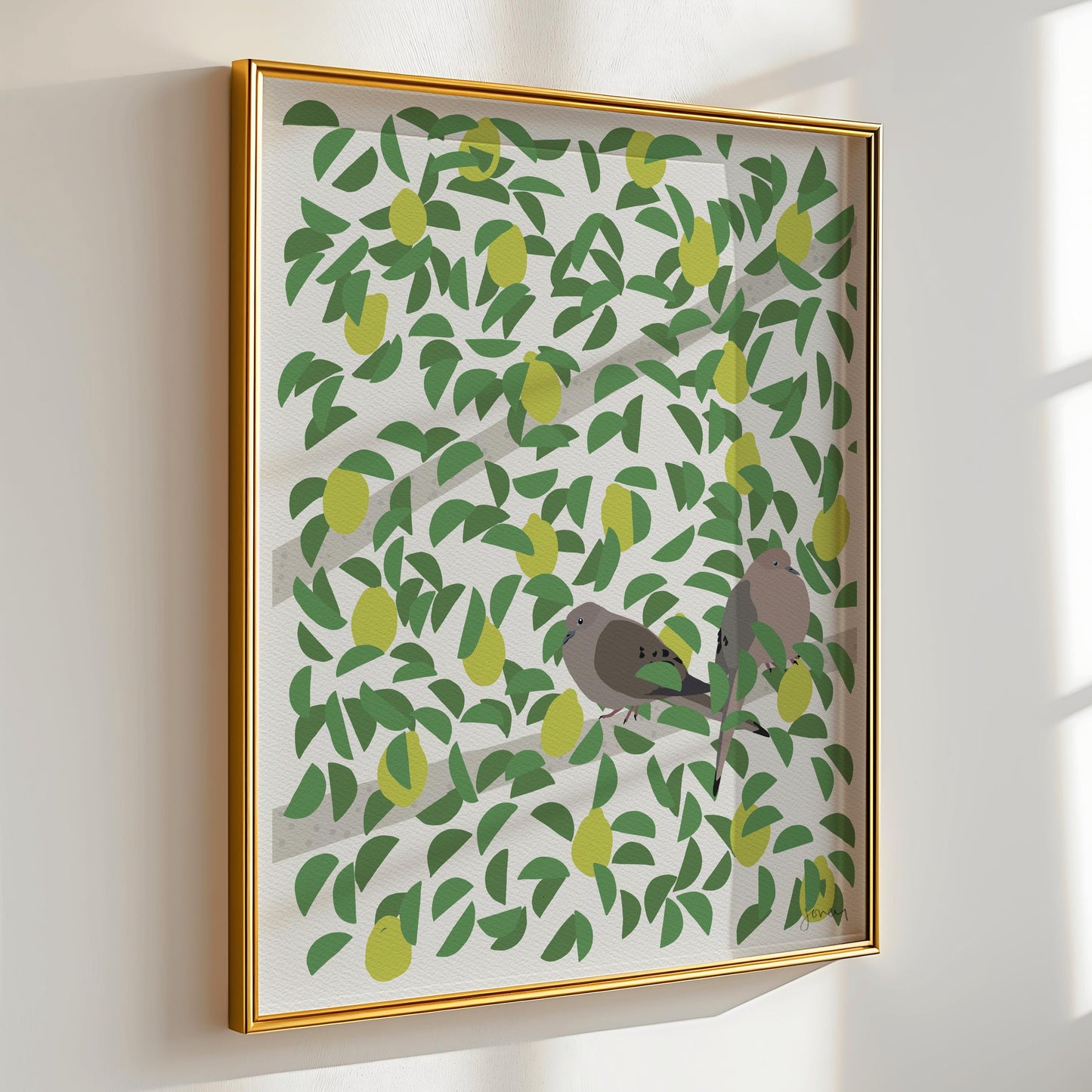 Lemon Tree with Mourning Doves Art Print - Unframed or Framed - 250203