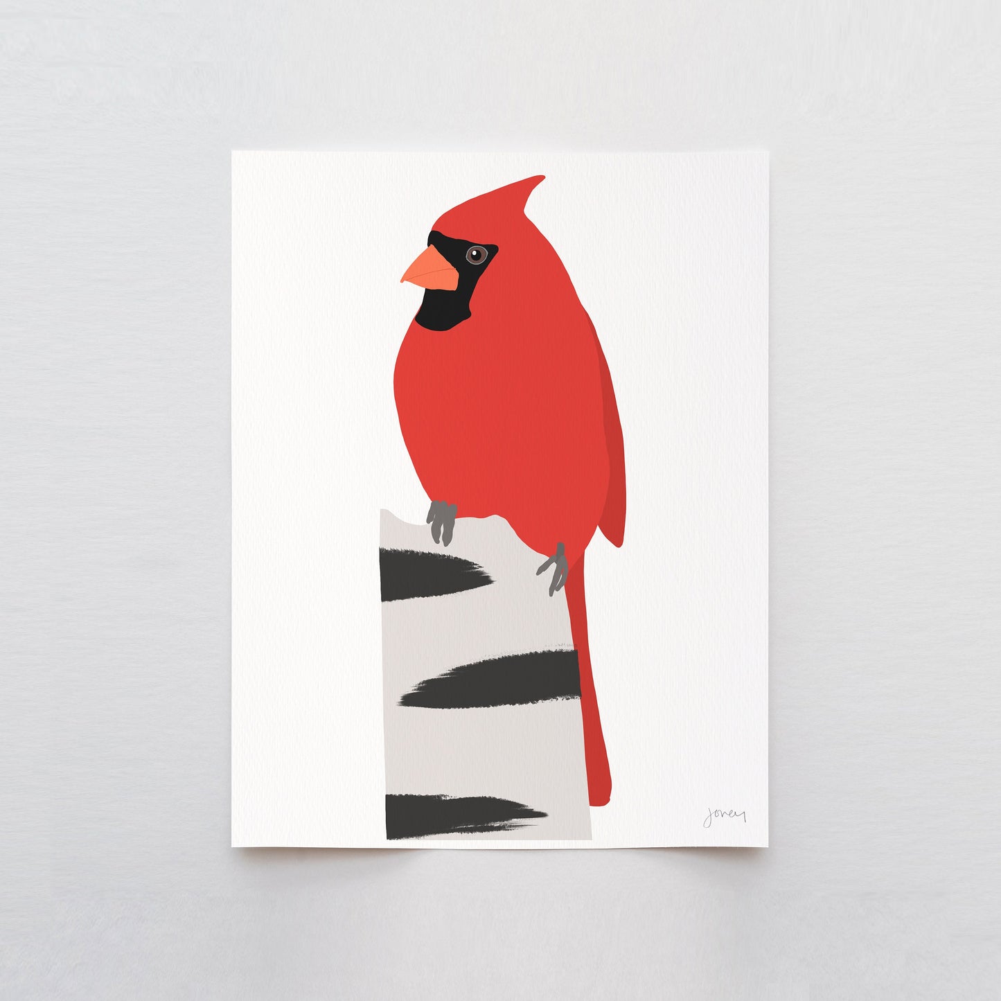Cardinal in Birch Art Print - Unframed or Framed - 230121