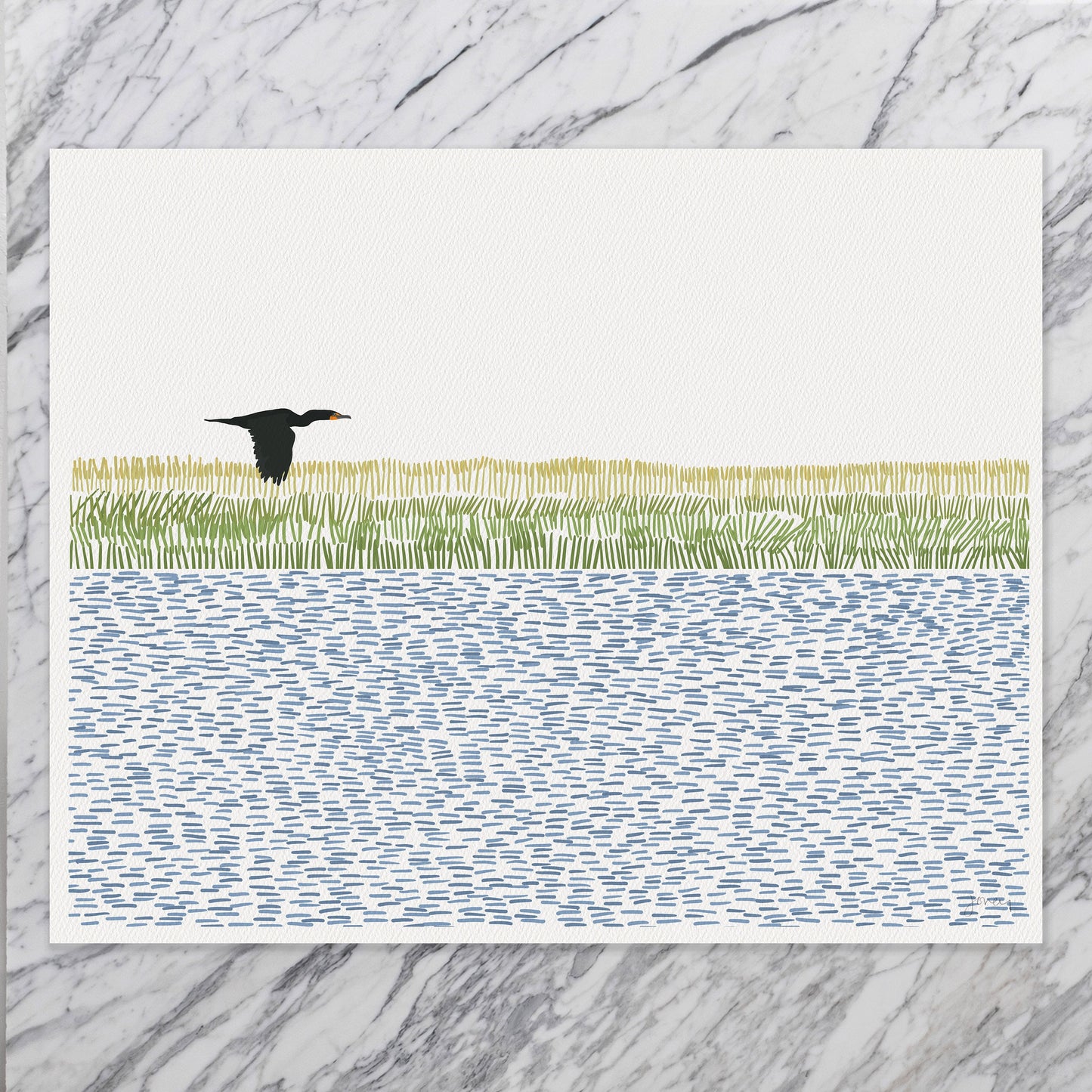 Cormorant over Wetlands Art Print - Unframed or Framed - 210801