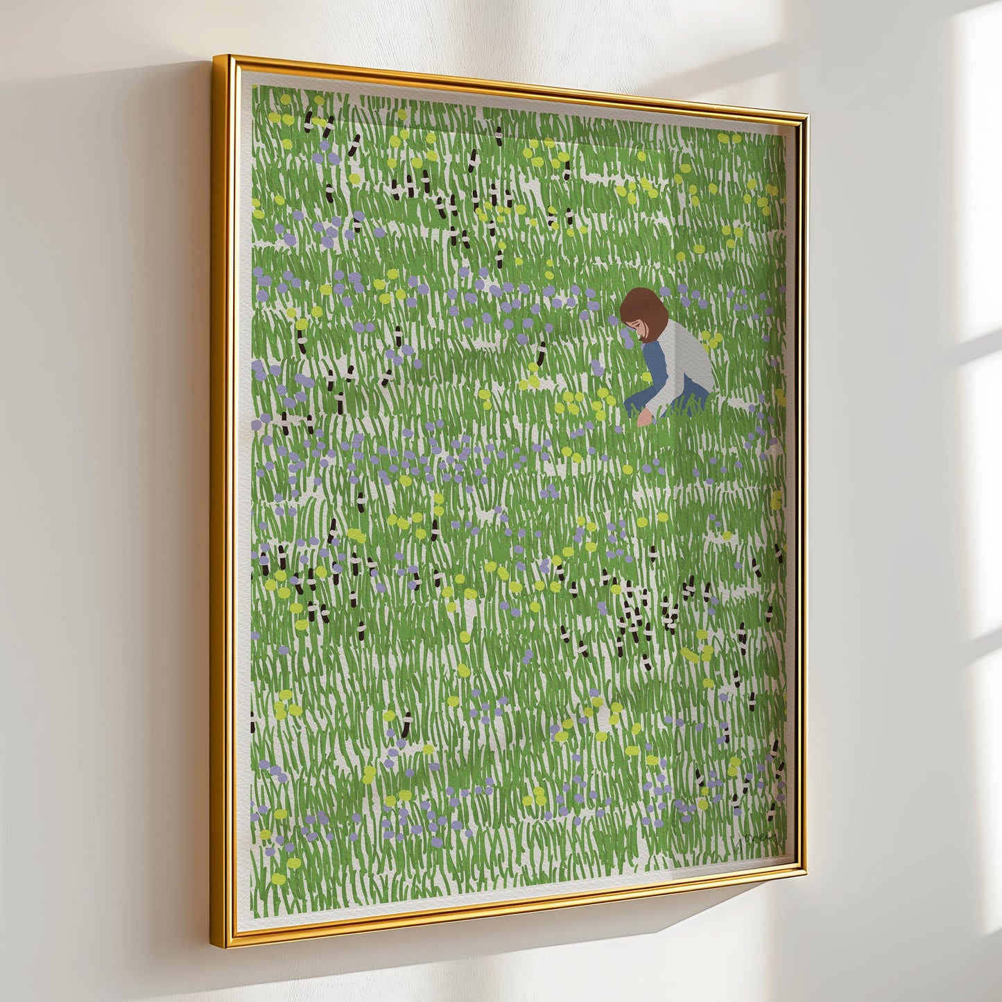 Girl Gathering Flowers Art Print - Unframed or Framed - 140410