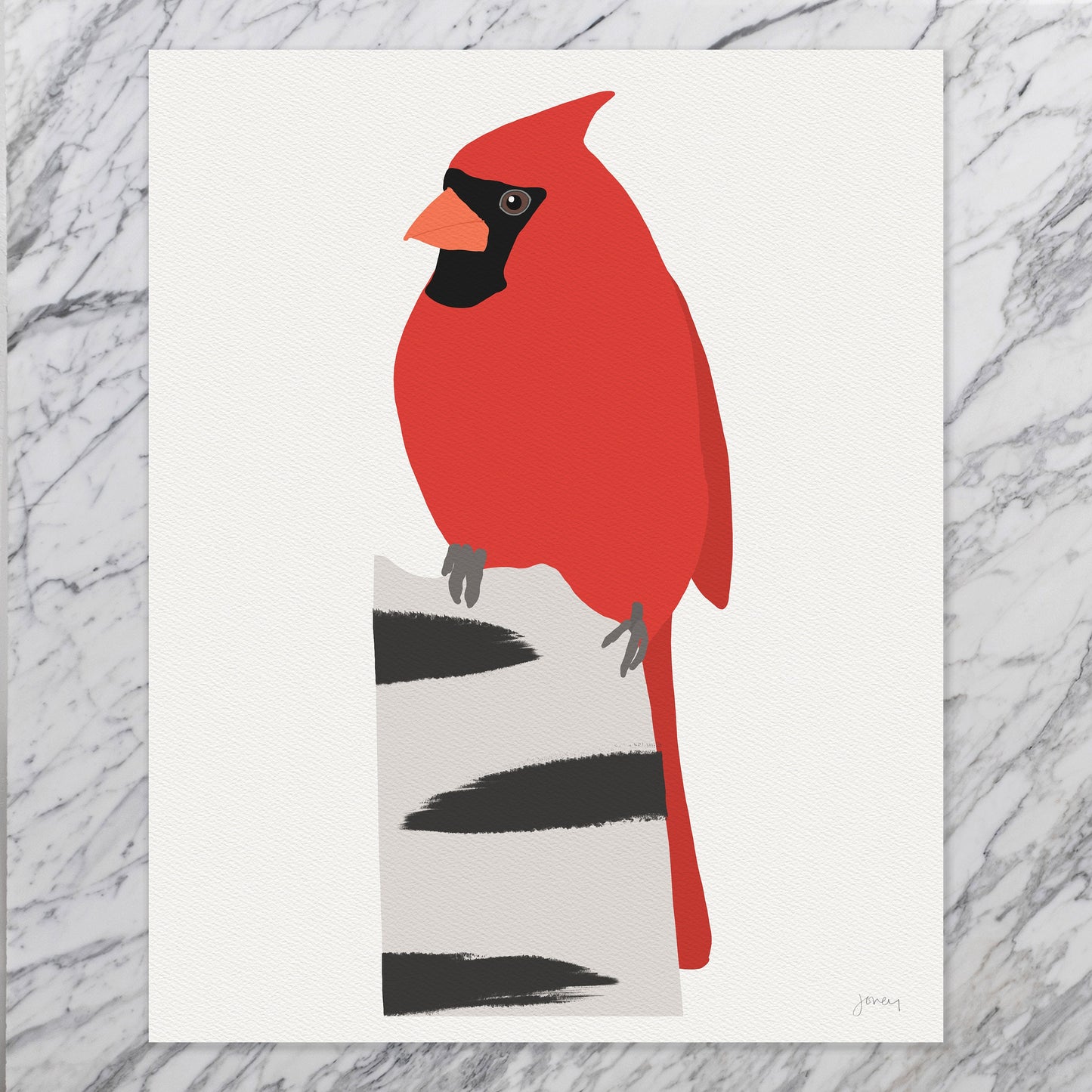 Cardinal in Birch Art Print - Unframed or Framed - 230121
