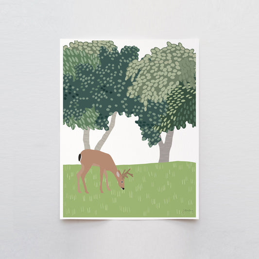 Buck in the Oak Trees Art Print - Unframed or Framed - 240311