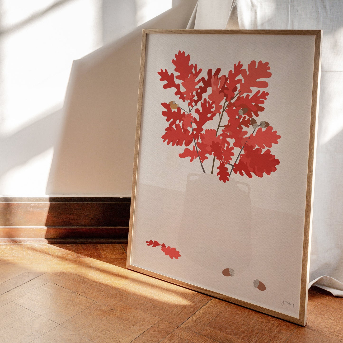 Oak Leaves in Vase Art Print - Unframed or Framed - Botanical Home Decor - 221108