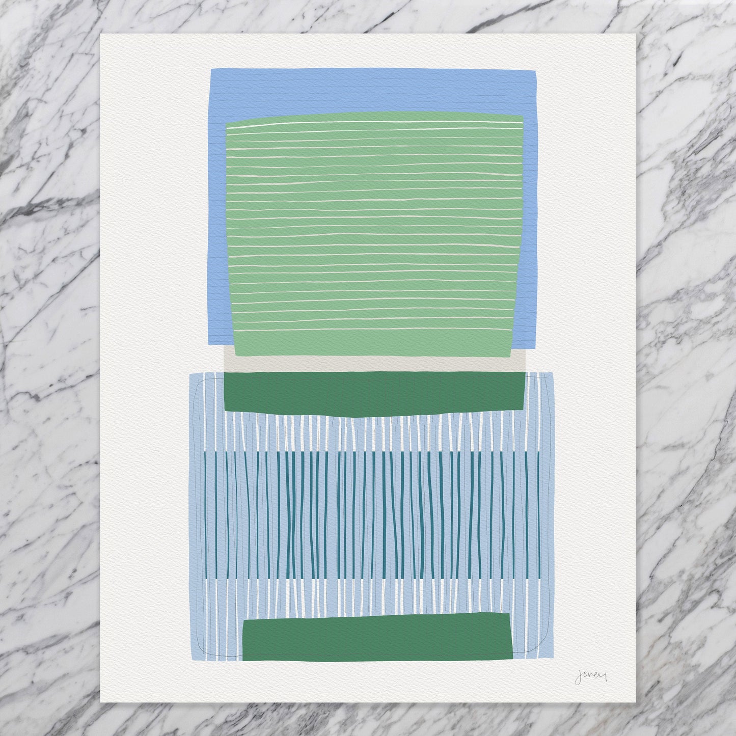 Blue and Green Squares Abstract Art Print - Unframed or Framed - 190406