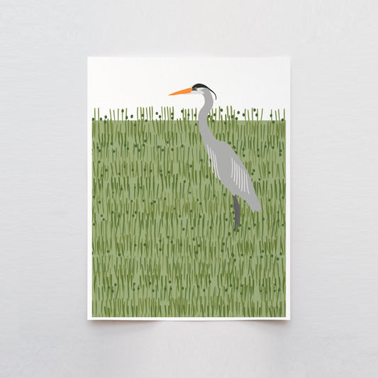 Great Blue Heron in Green Grass Art Print - Unframed or Framed - 250406
