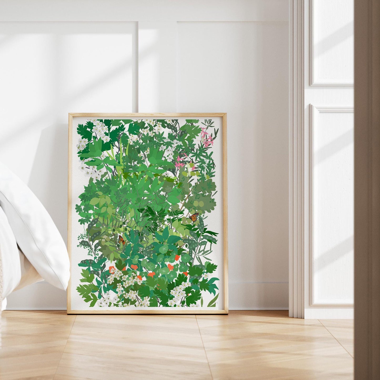 Mille Fleur with Butterflies Art Print - Unframed or Framed - 210507