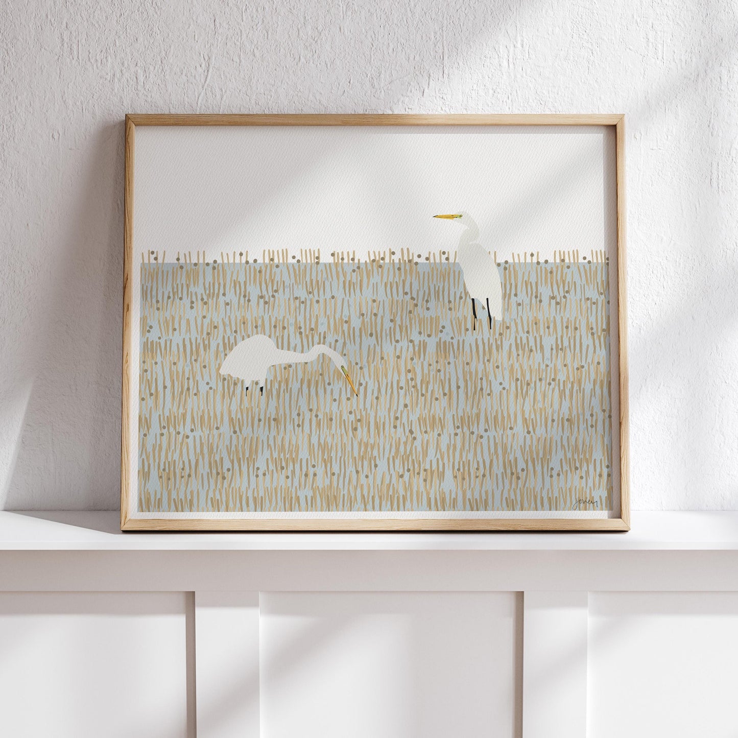 Egrets in Winter Marsh Art Print - Unframed or Framed - 250329