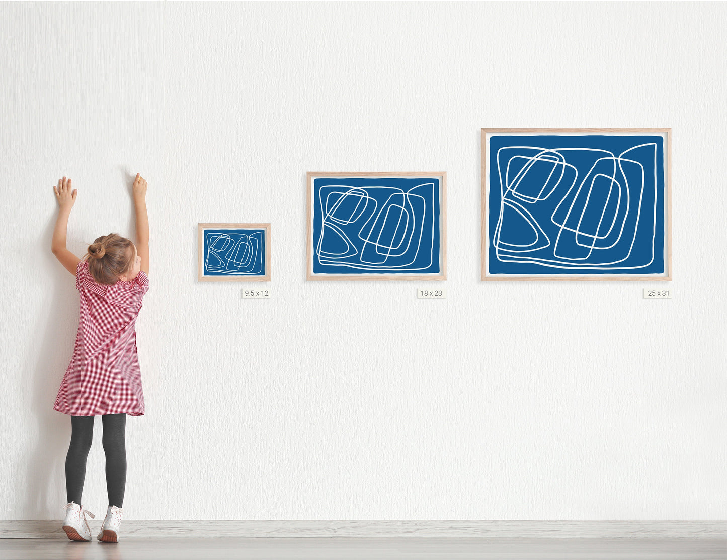 Abstract White Lines on Blue Art Print - Unframed or Framed - 180930