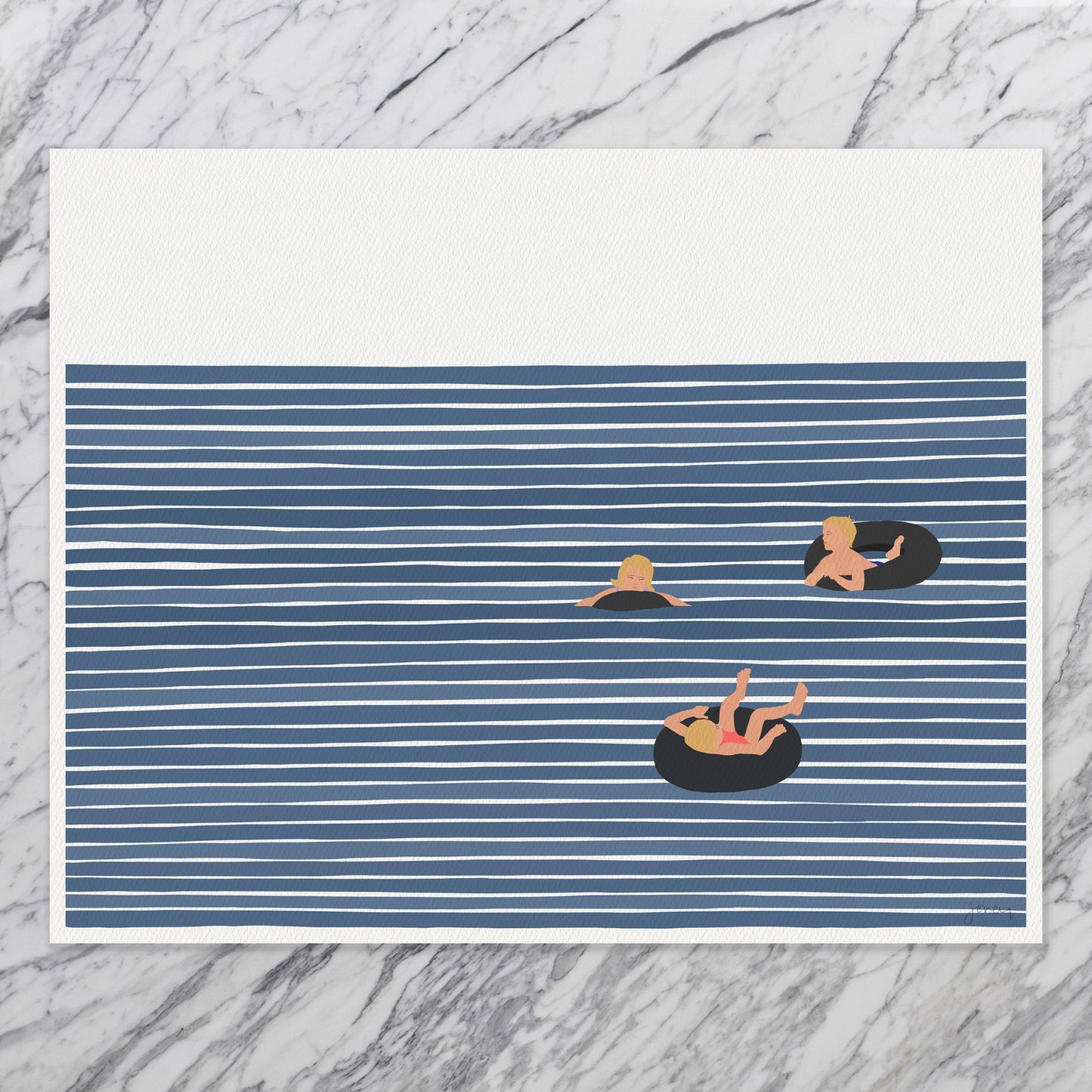 Family in Inner Tubes Art Print - Unframed or Framed - 220917