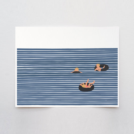 Family in Inner Tubes Art Print - Unframed or Framed - 220917