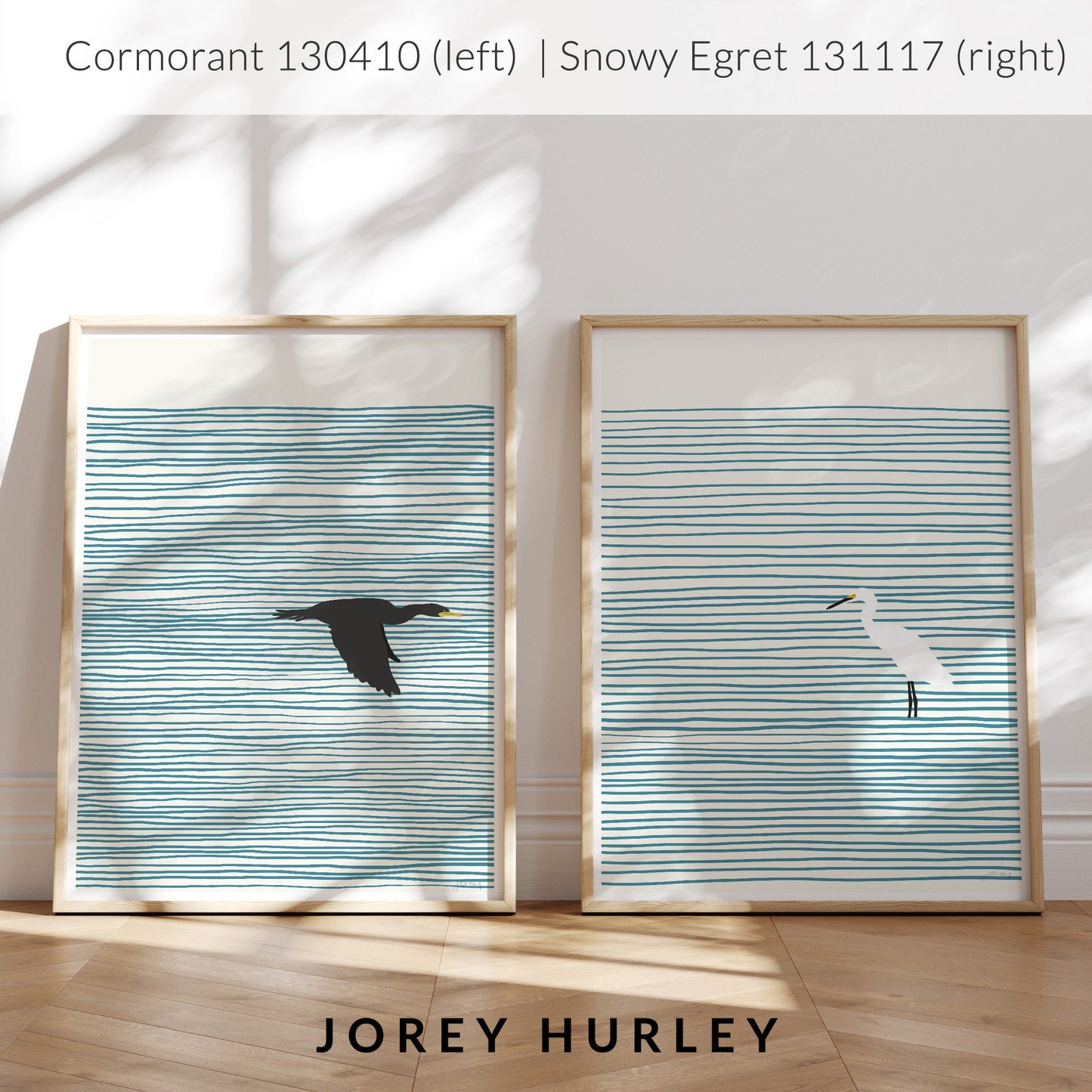 Snowy Egret Striped Water Art Print - Unframed or Framed - 131117