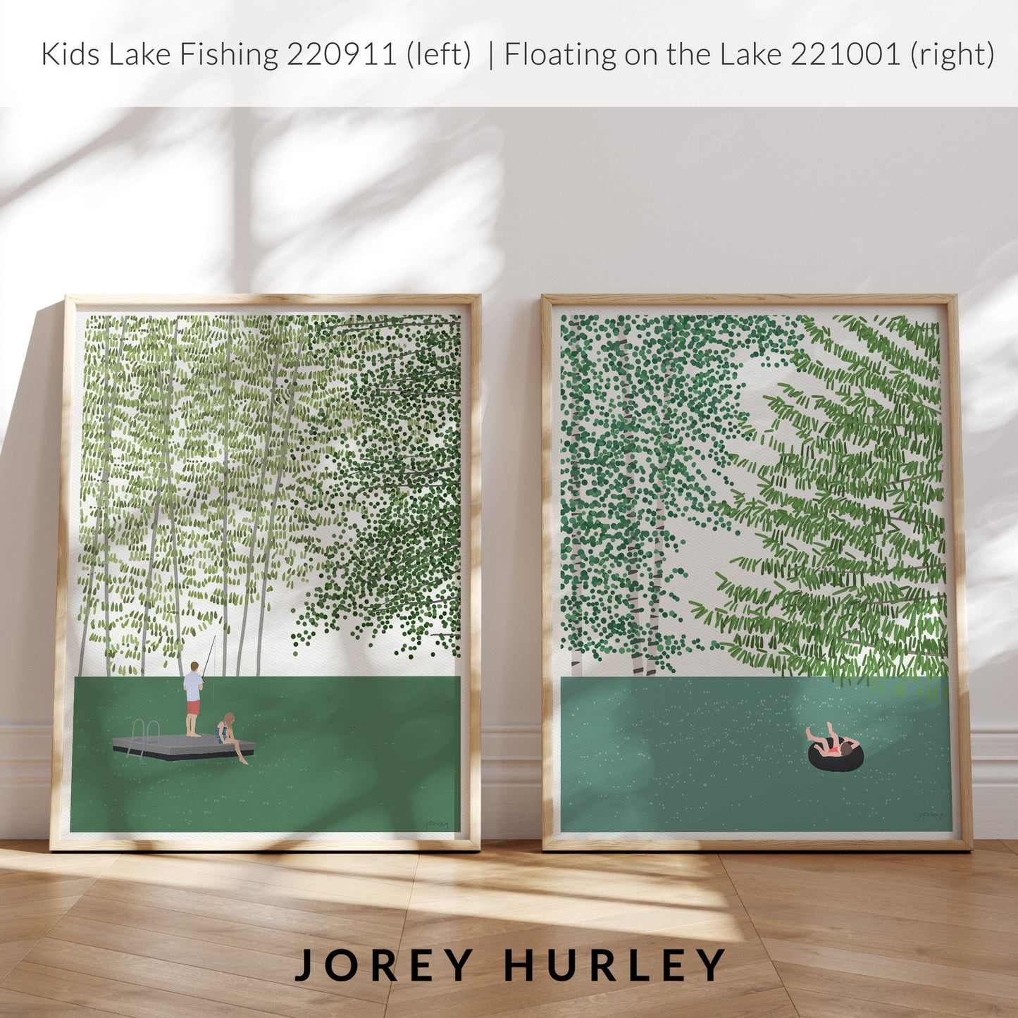 Kids Lake Fishing Art Print - Unframed or Framed - 220911