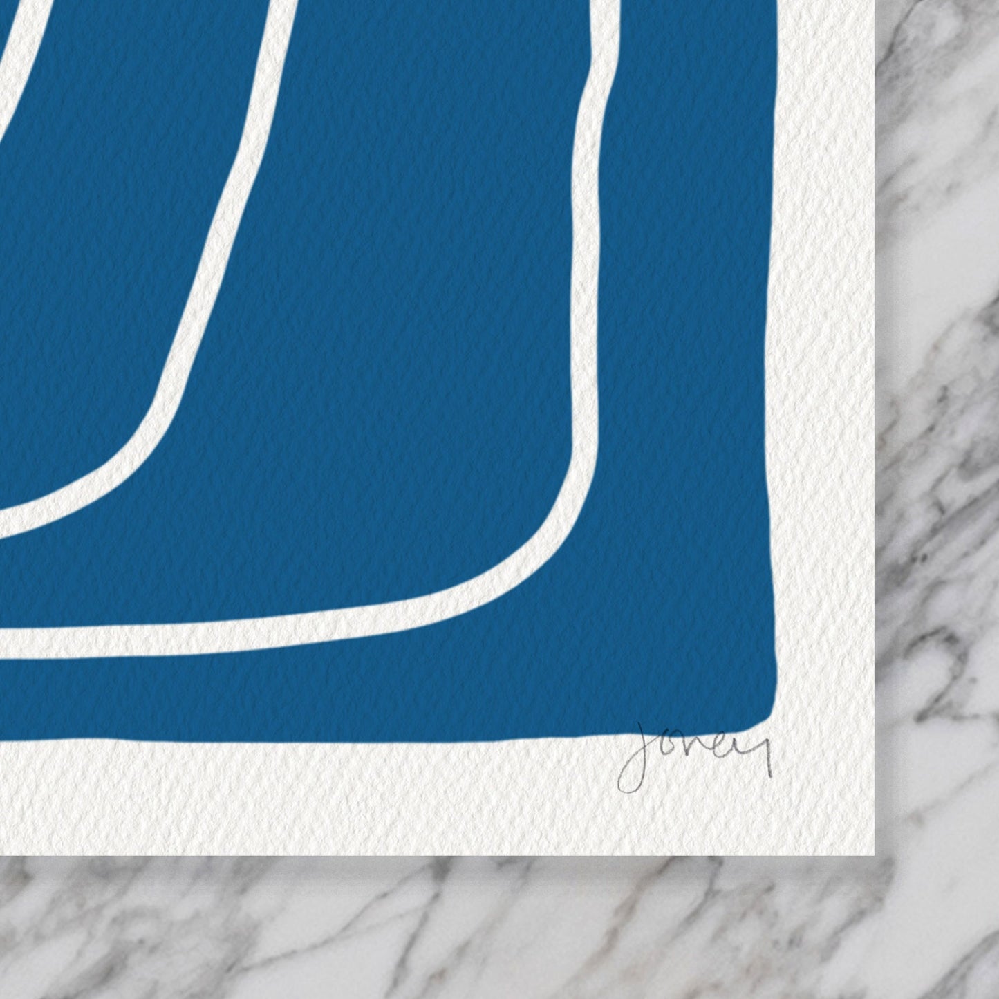 Abstract White Lines on Blue Art Print - Unframed or Framed - 180930