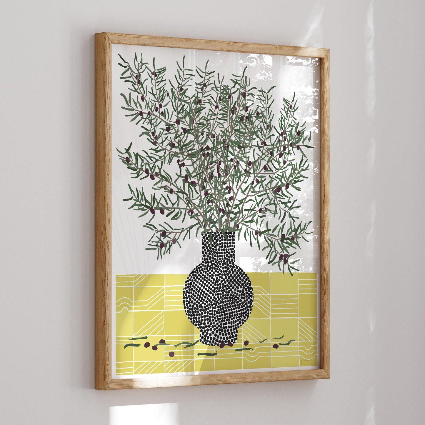 Olive Branches in Dotted Vase - Signed - 240512