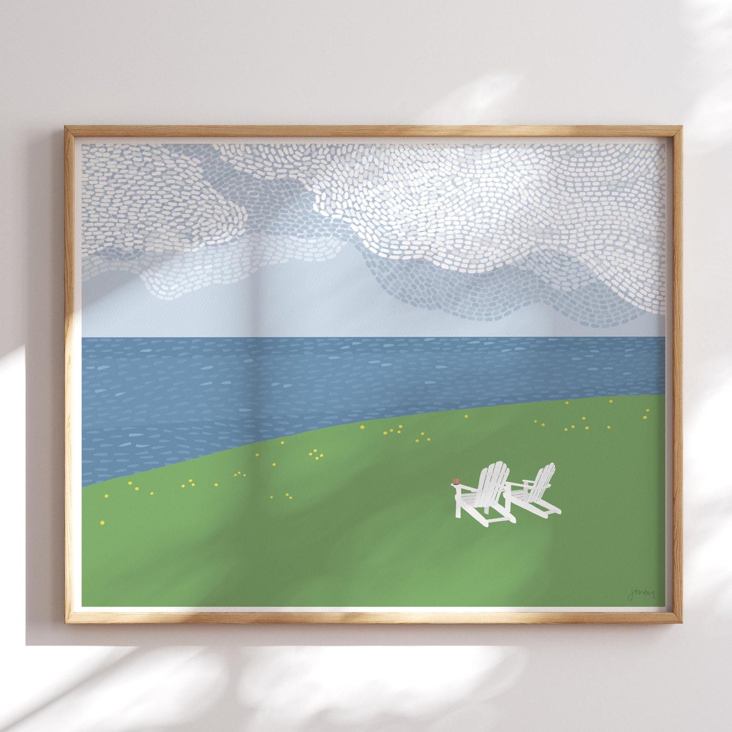 Water View and Adirondack Chairs Art Print - Signed by Jorey Hurley - 260628