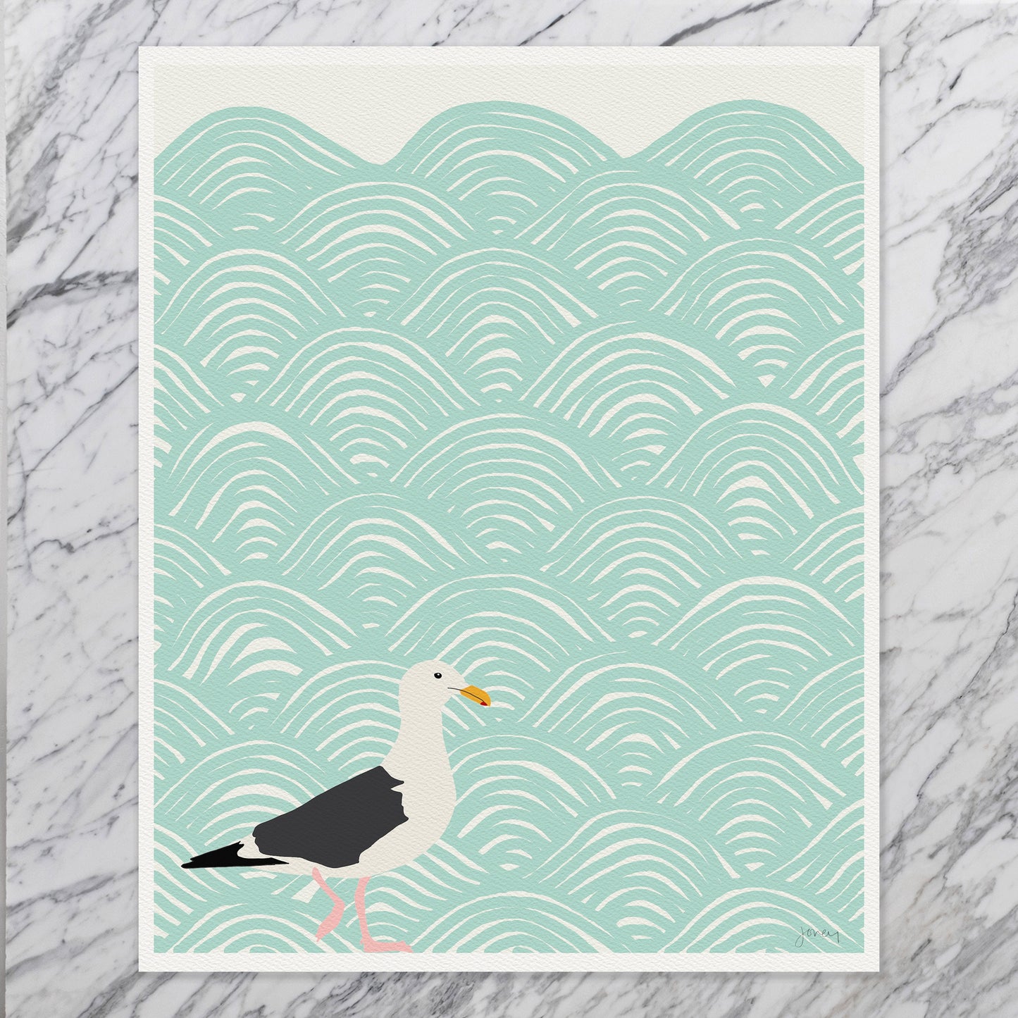 Seagull on Abstract Pattern Art Print - Unframed or Framed - 120723